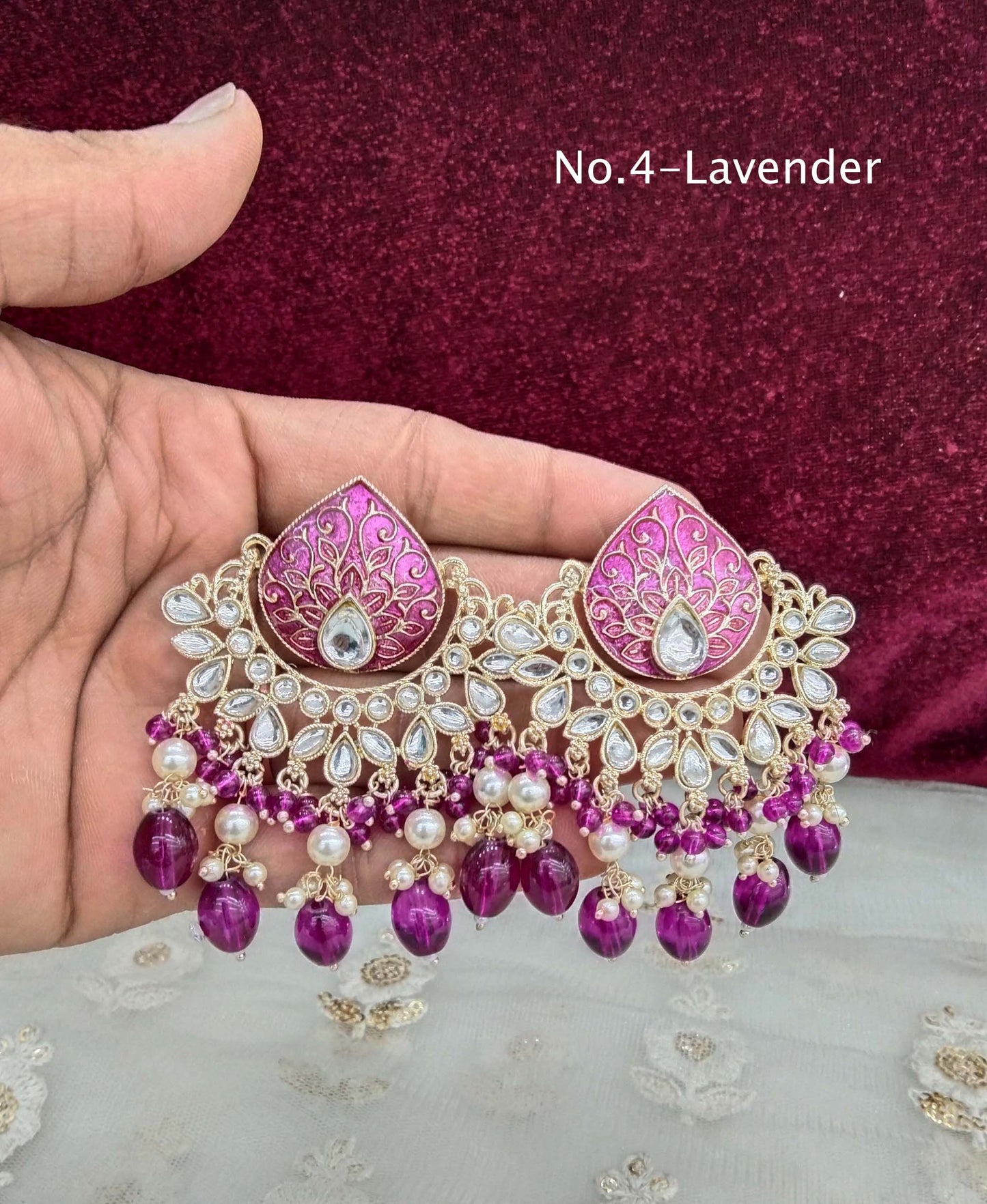 Indian Kundan chand balli Earrings Jewellery/ Gold peach, mehndi, lavender, green, mehroon, gold white,pink, sky blue Earrings log Set