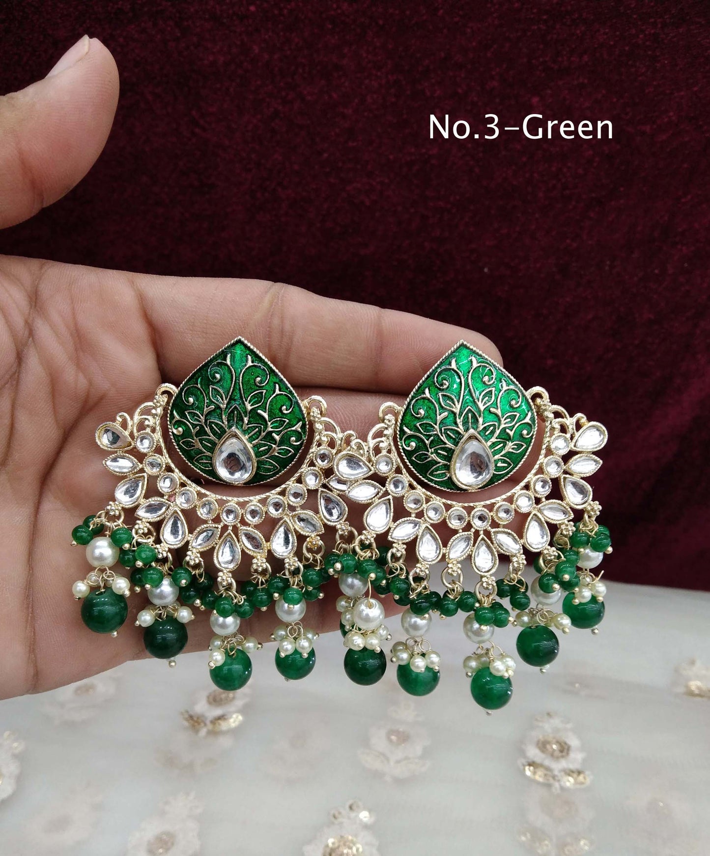 Indian Kundan chand balli Earrings Jewellery/ Gold peach, mehndi, lavender, green, mehroon, gold white,pink, sky blue Earrings log Set