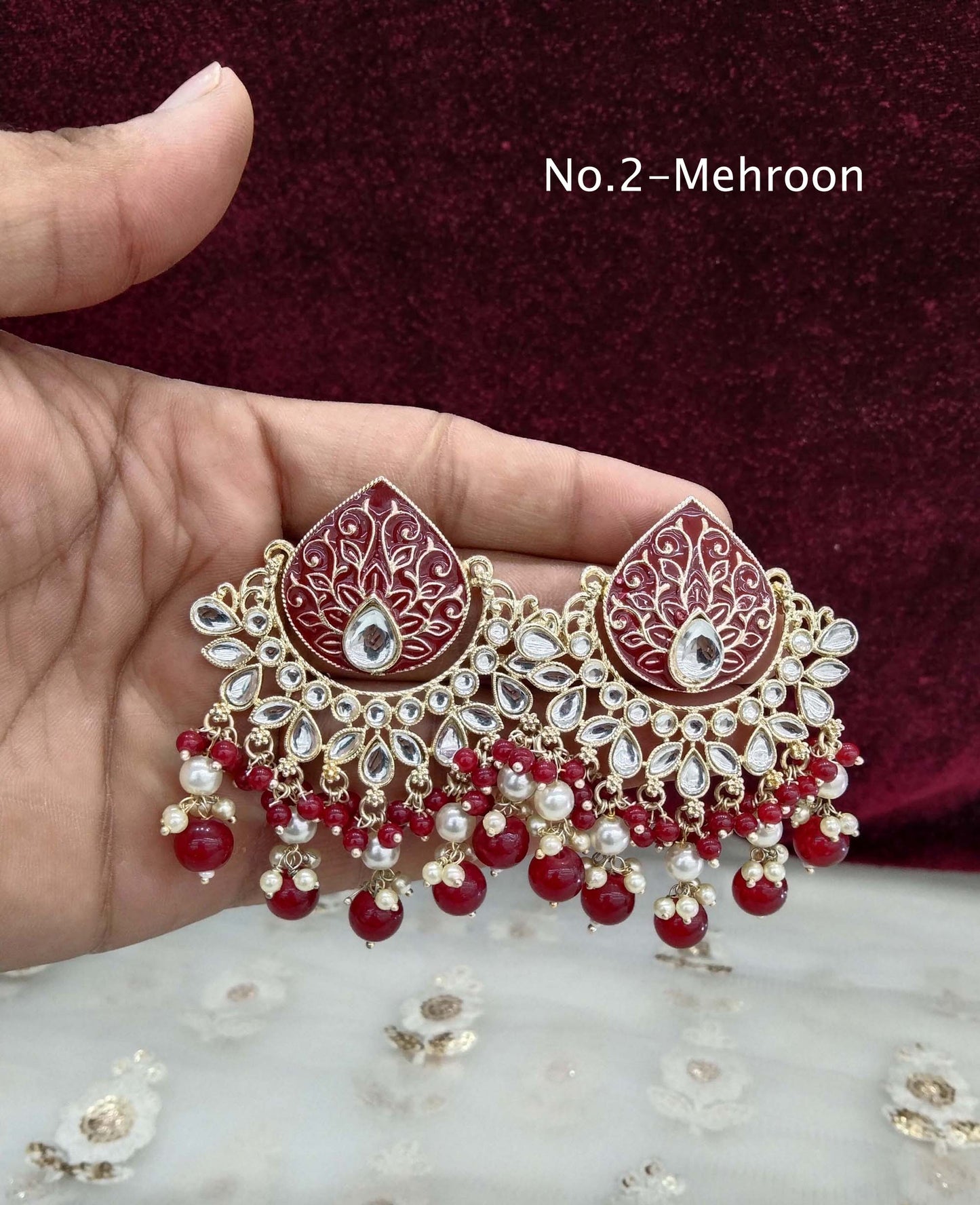 Indian Kundan chand balli Earrings Jewellery/ Gold peach, mehndi, lavender, green, mehroon, gold white,pink, sky blue Earrings log Set