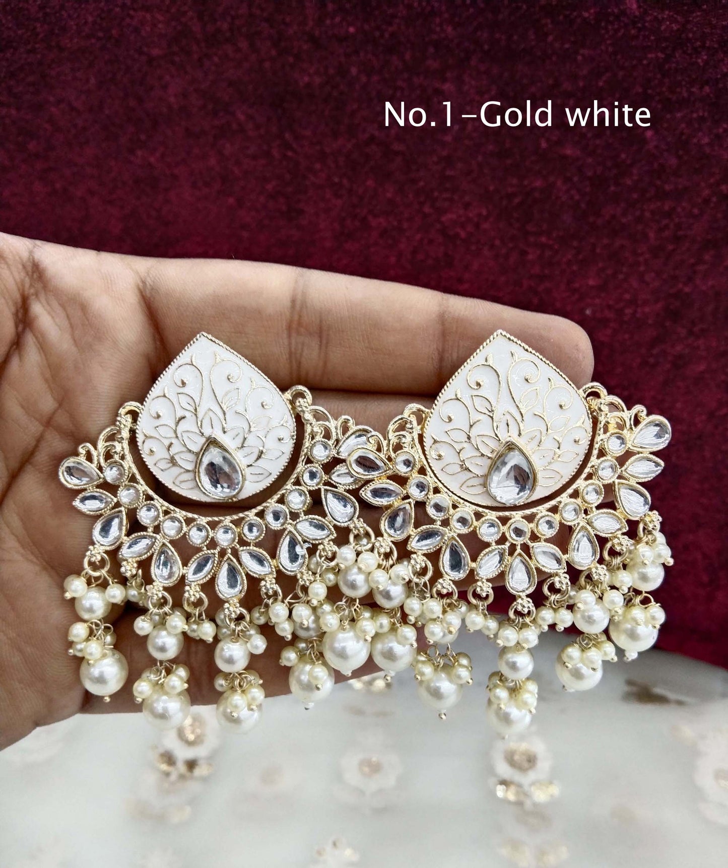 Indian Kundan chand balli Earrings Jewellery/ Gold peach, mehndi, lavender, green, mehroon, gold white,pink, sky blue Earrings log Set