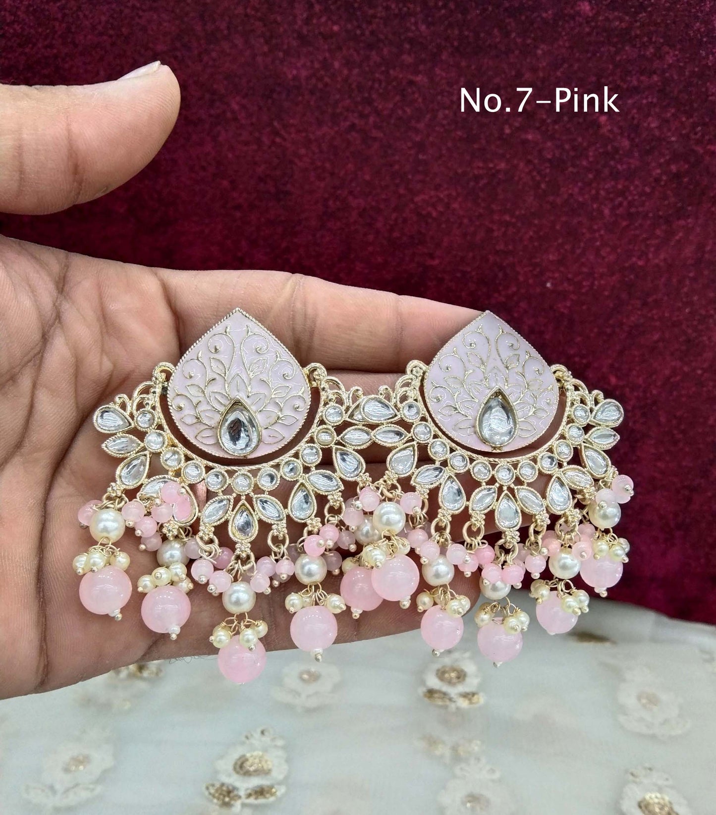 Indian Kundan chand balli Earrings Jewellery/ Gold peach, mehndi, lavender, green, mehroon, gold white,pink, sky blue Earrings log Set