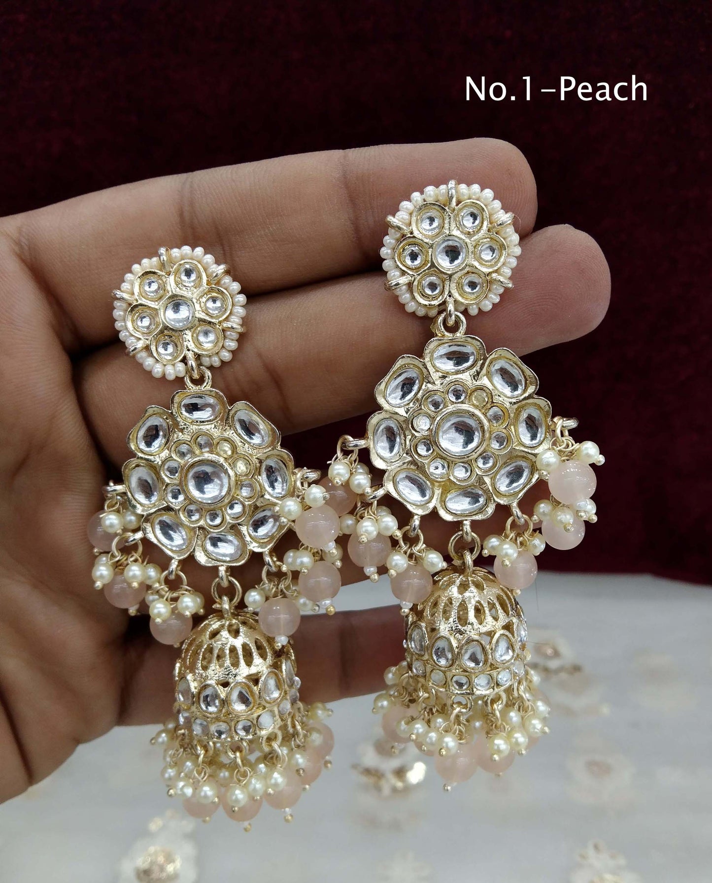 Indian Kundan jhumka Earrings Jewellery/ Gold white, peach, Pastel green, lavender, Multicolor, pink, jhumka Earrings about Set