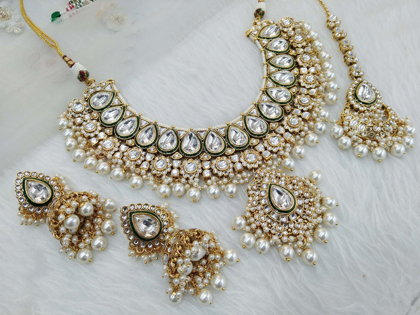 Ivory Gold Kundan necklace Set/ Gold white kundan Indian jewellery kundan native sets