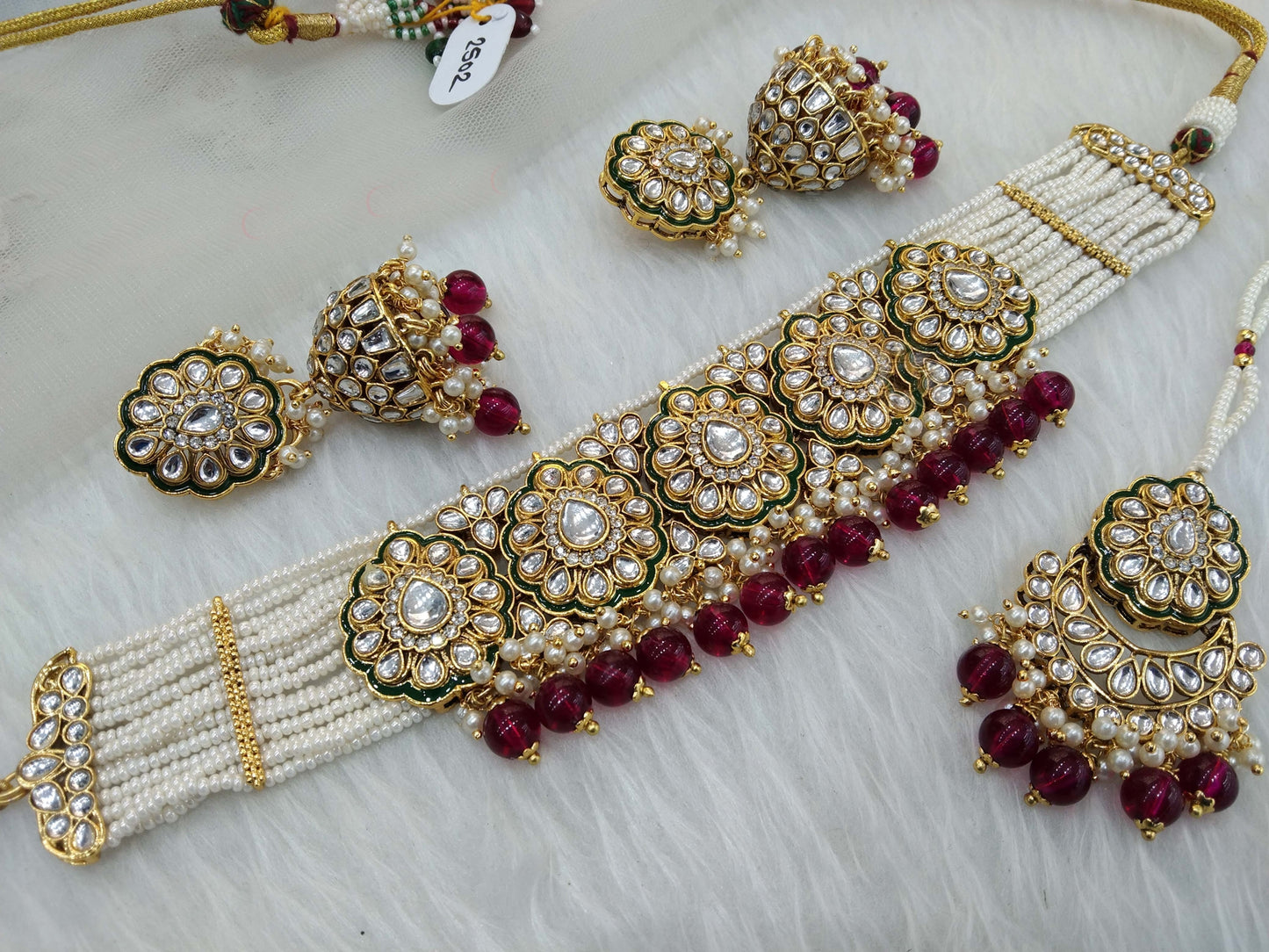 Indian Jewellery Gold purple Kundan choker Set/ kundan choker widely Set