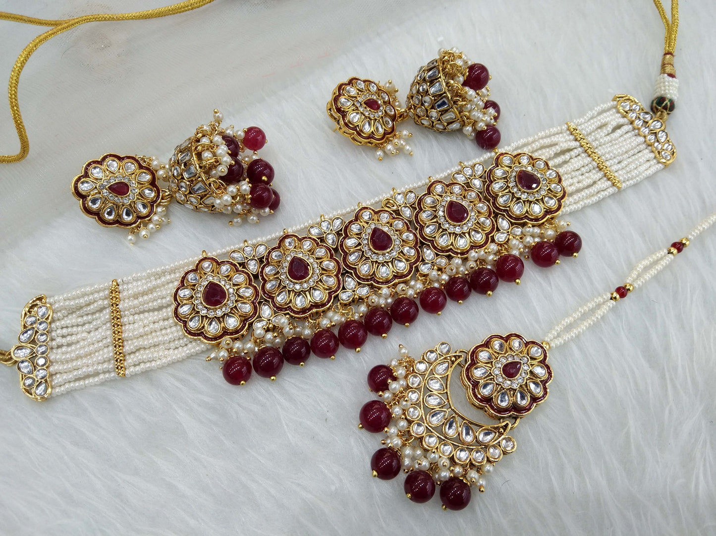 Indian Jewellery Gold ruby Kundan choker Set/ kundan choker widely Set