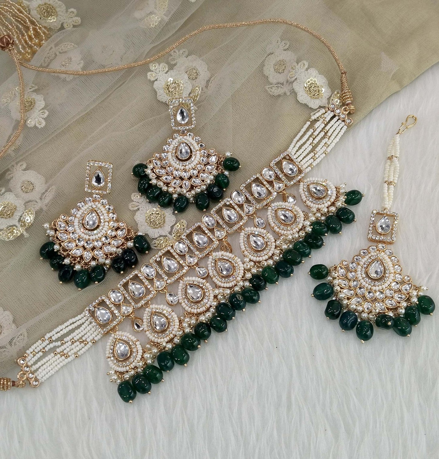 Rose gold choker kundan Set/ rose gold green Indian frisian choker Jewellery