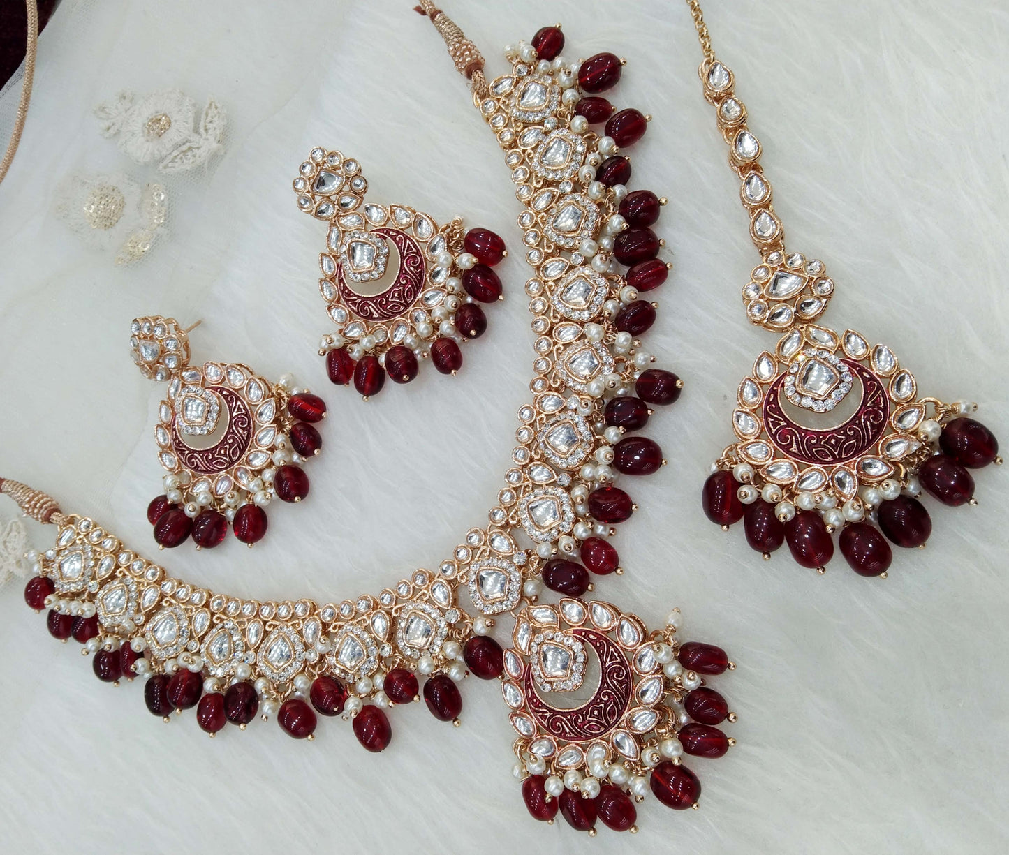 Rose gold kundan necklace Set/ Rose gold white Indian kundan west sets