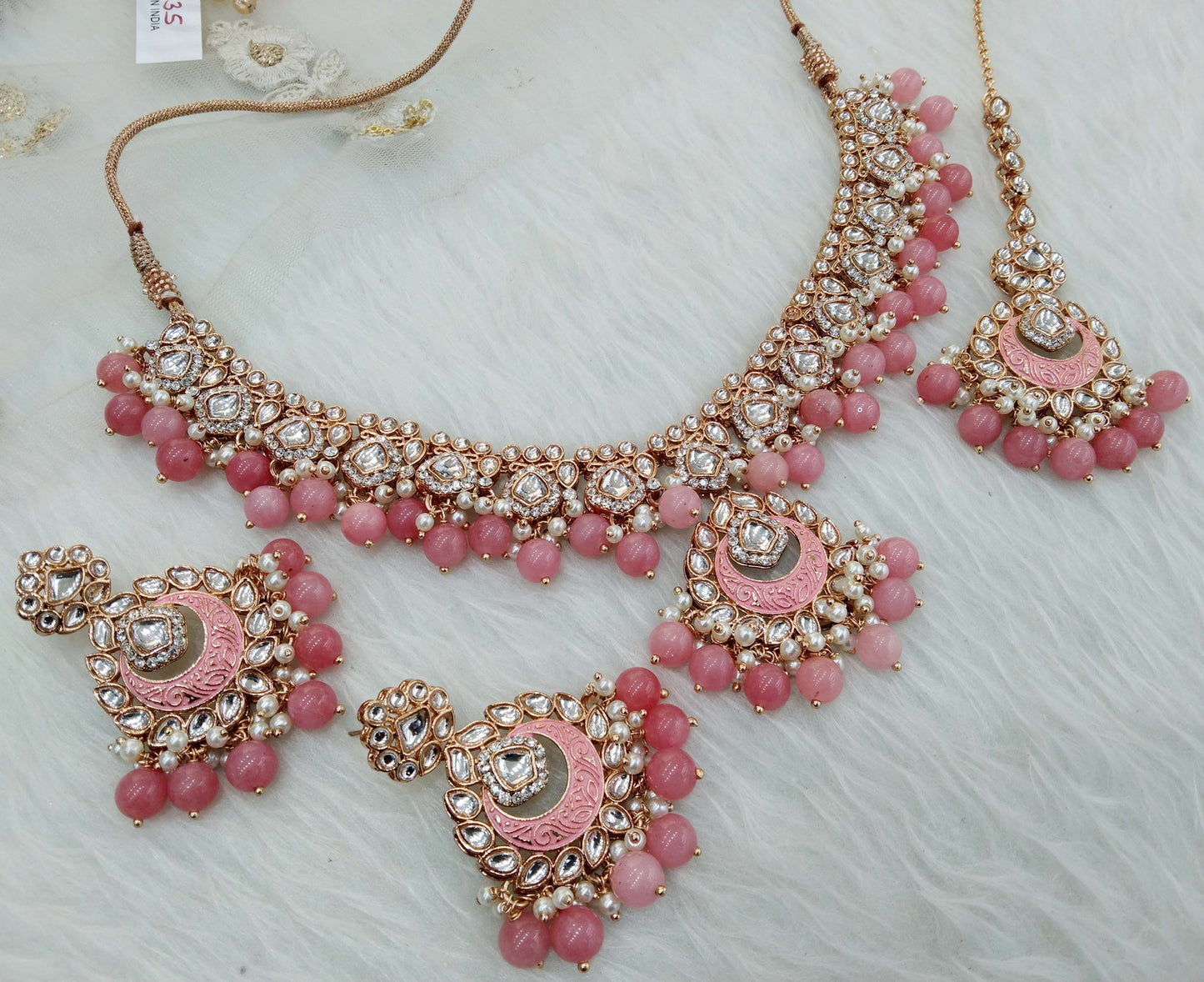 Rose gold kundan necklace Set/ Rose gold gajjri Indian kundan west sets