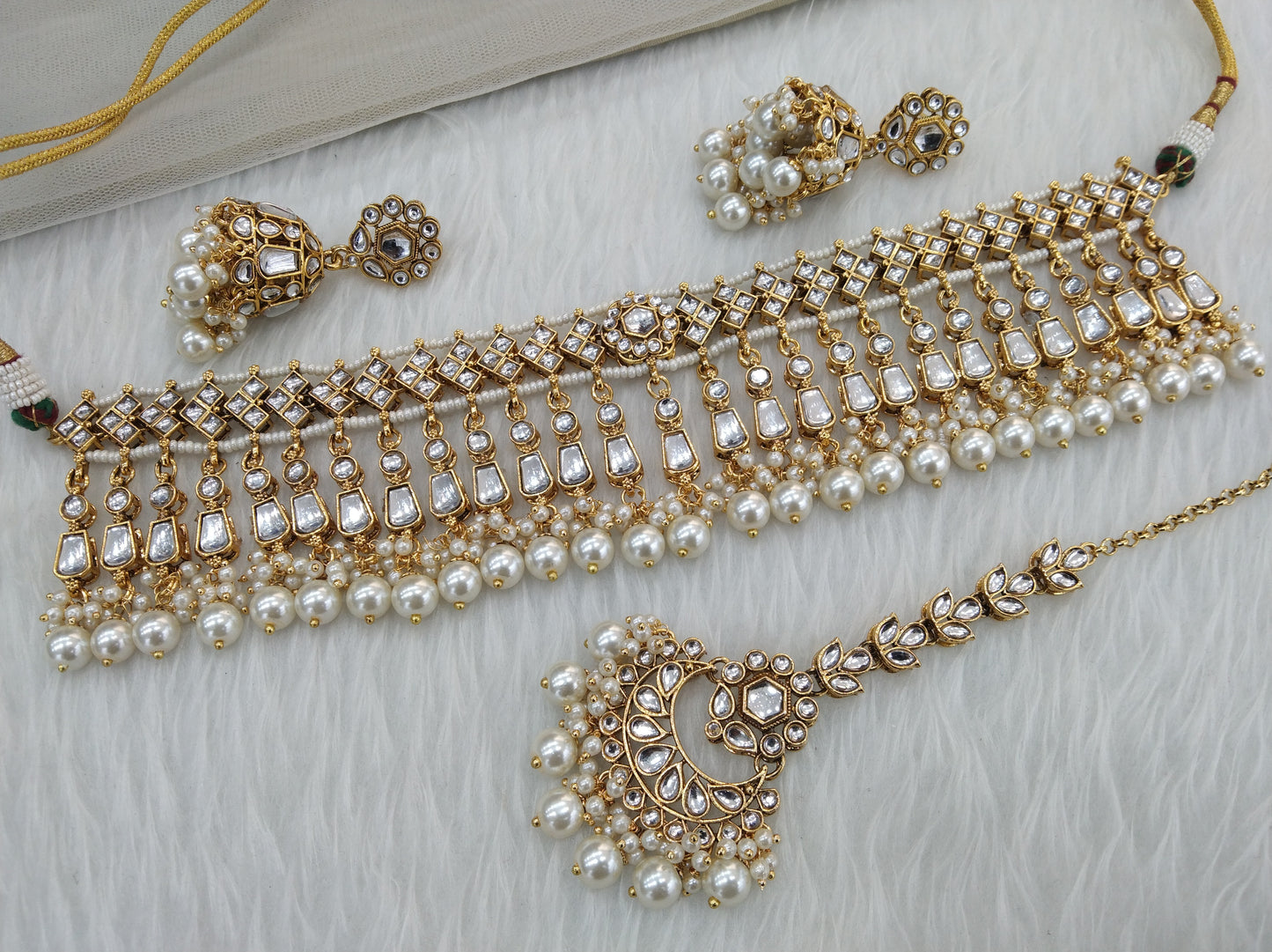 Ivory Indian Jewellery Gold white Kundan choker Set/ Kundan Choker Kundan rolls, offer set
