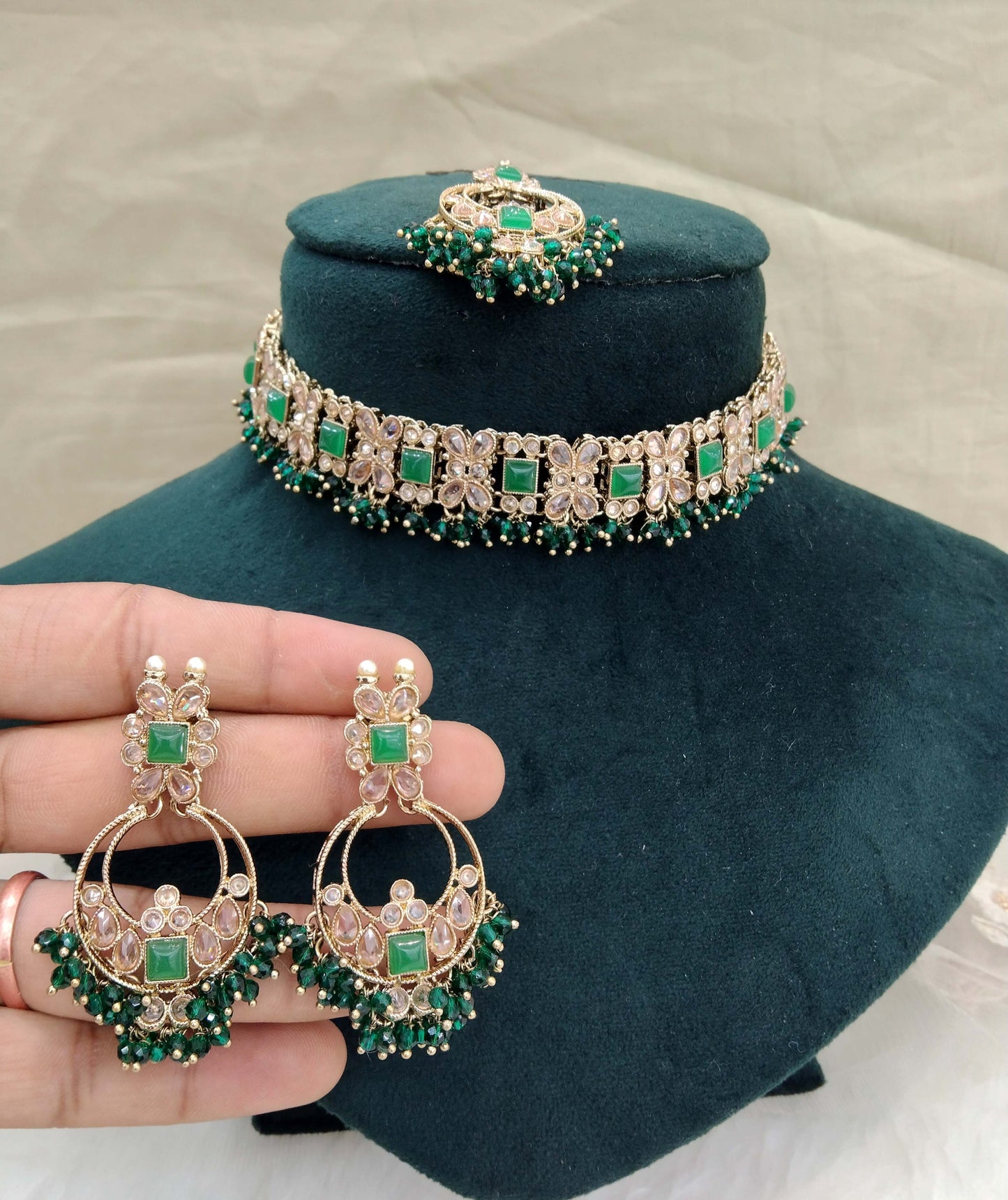 Indian jewellery Choker Set / Jewellery set /Indian dark gold green choker set/Bridesmaid Jewellry/monterey gift for her