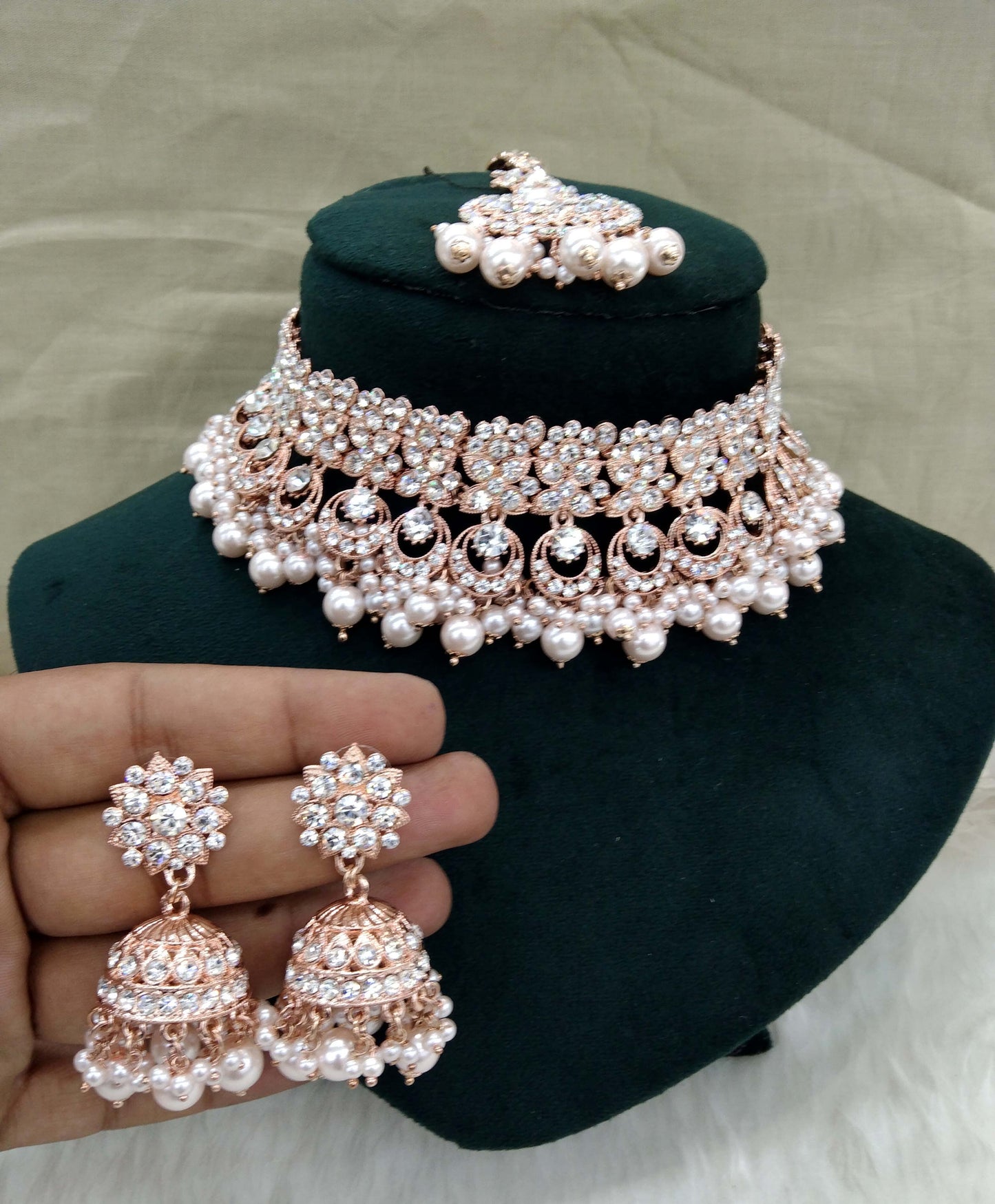 Rose gold choker Set/ Rose gold choker Indian choker necklace koli sets