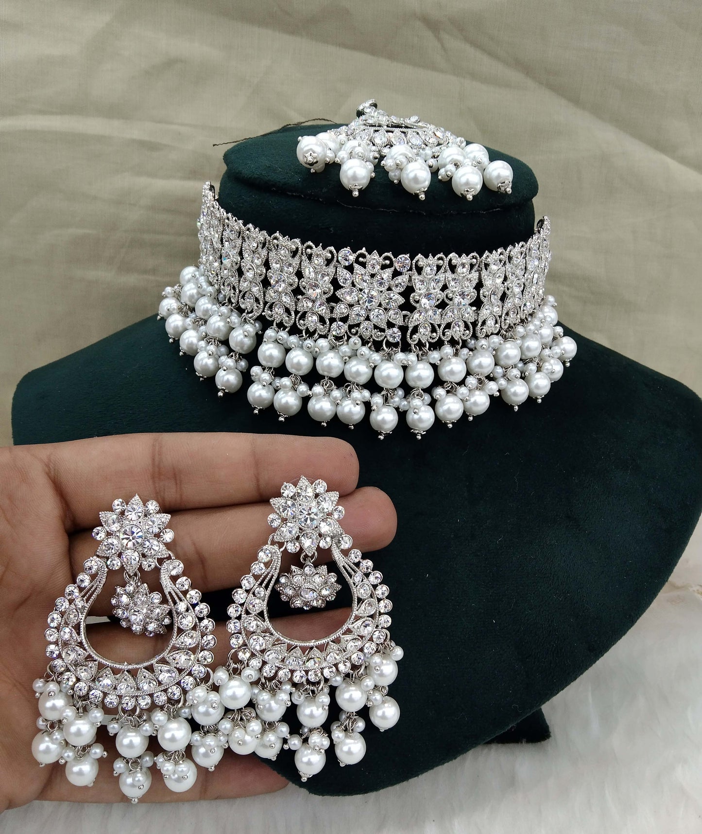 Silver Jewellery Choker Set /Silver finish Jewellery sejal set