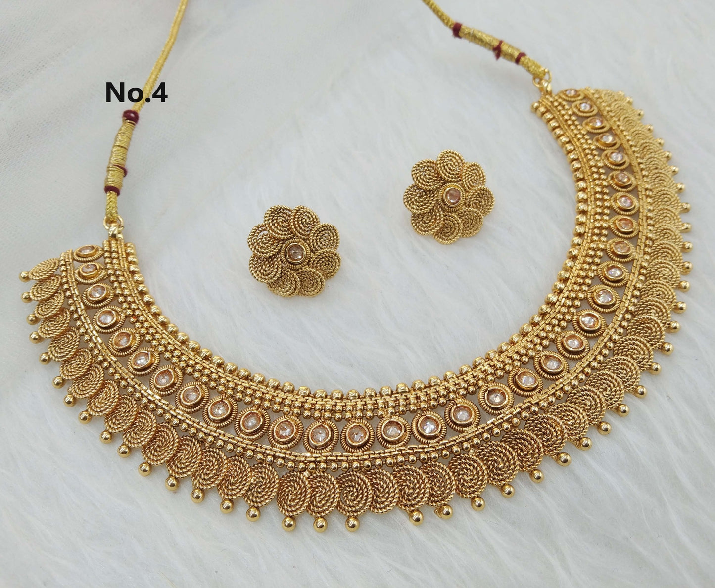 Indian Polki Jewellery Gold Necklace Set/ Bollywood Style Gold Finish South Indian pooja Jewellery