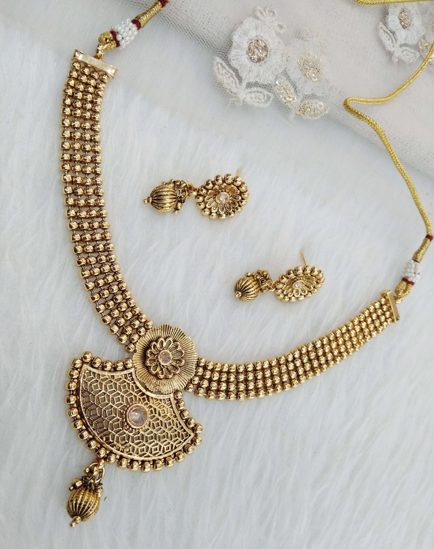 Indian Polki Jewellery Gold Necklace Set/ Bollywood Style Gold Finish South Indian pinki Jewellery