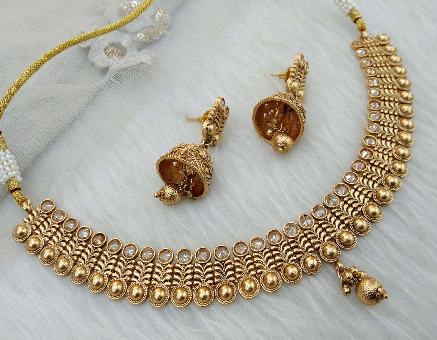 Indian Polki Jewellery Gold Necklace Set/ Bollywood Style Gold Finish South Indian pinki Jewellery
