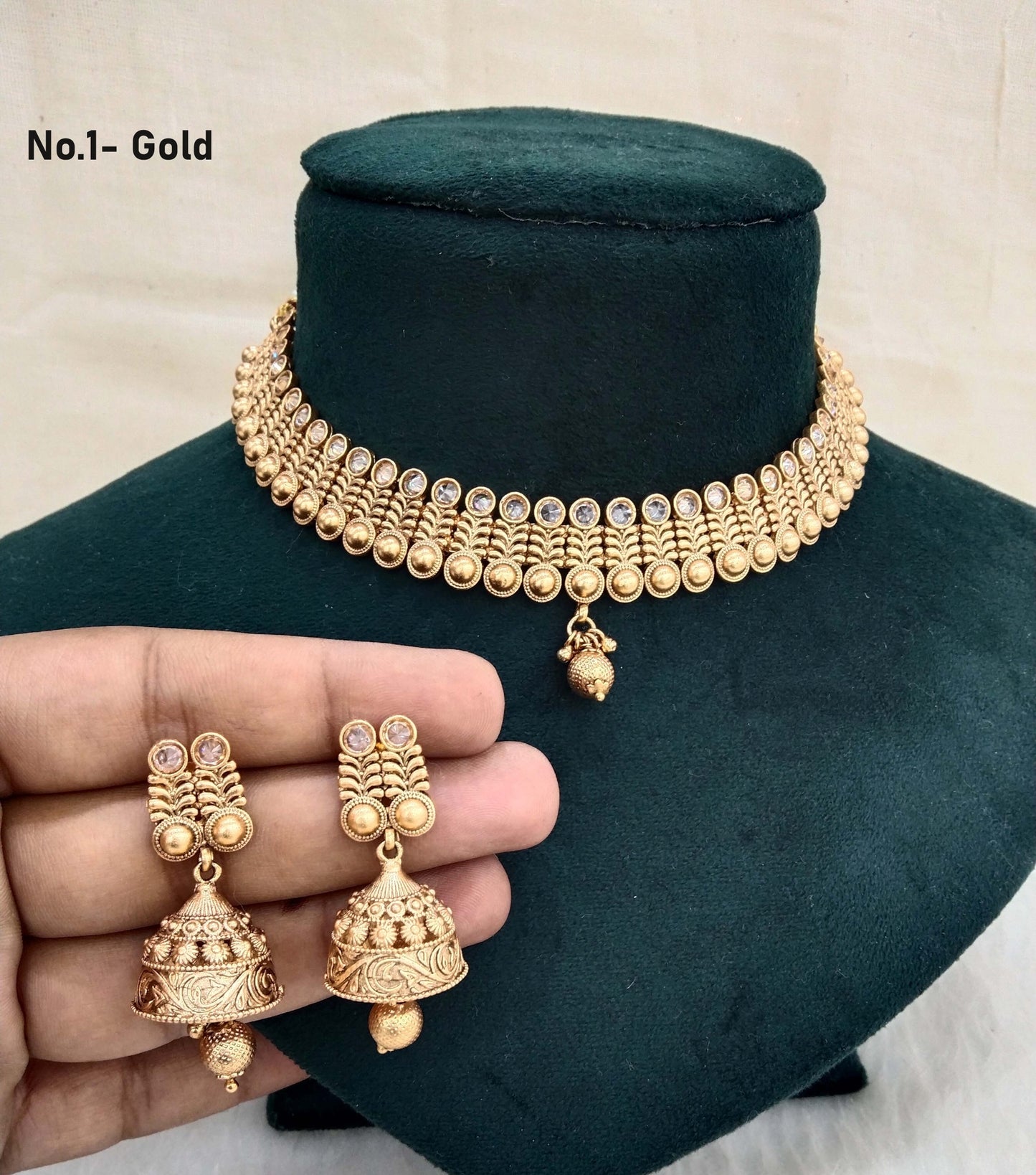 Indian Polki Jewellery Gold Necklace Set/ Bollywood Style Gold Finish South Indian pinki Jewellery