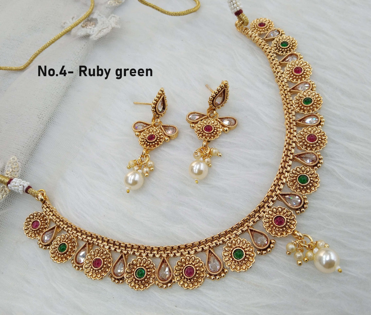 Indian Polki Jewellery Gold ruby green Necklace Set/ Bollywood Style Gold Finish South Indian pinki Jewellery