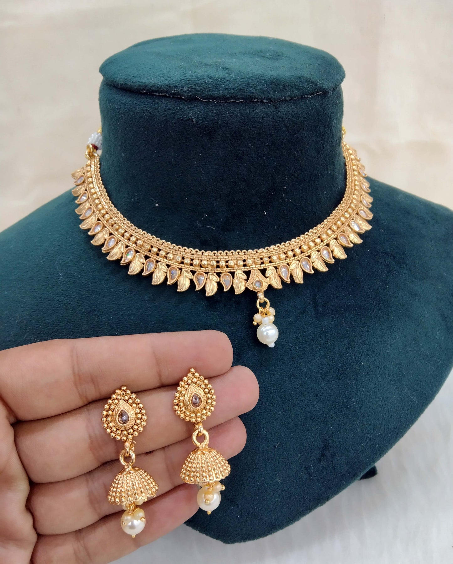 Indian Polki Jewellery Gold Necklace Set/ Bollywood Style Gold Finish South Indian pinki Jewellery
