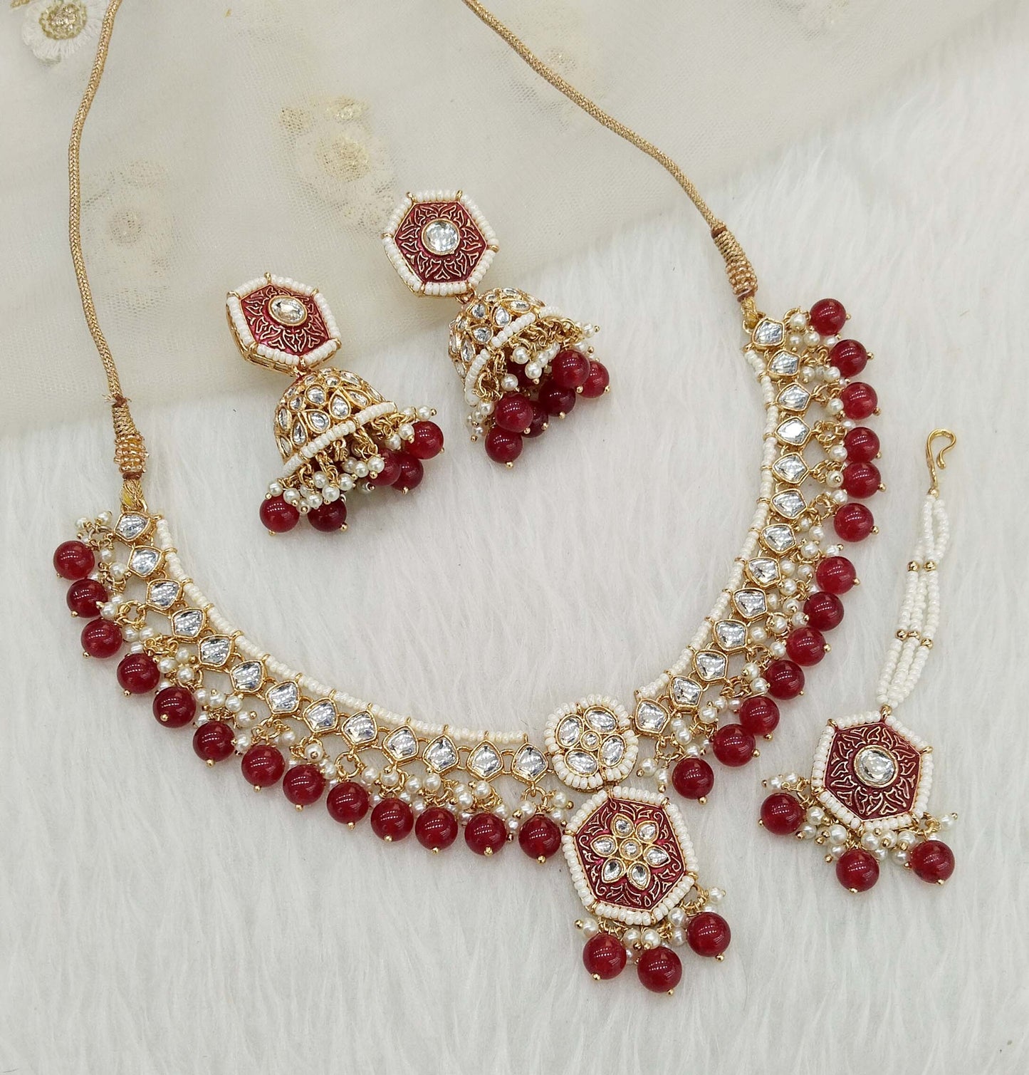 Rose gold kundan necklace Set/ Rose gold ruby Indian kundan necklace preserve sets