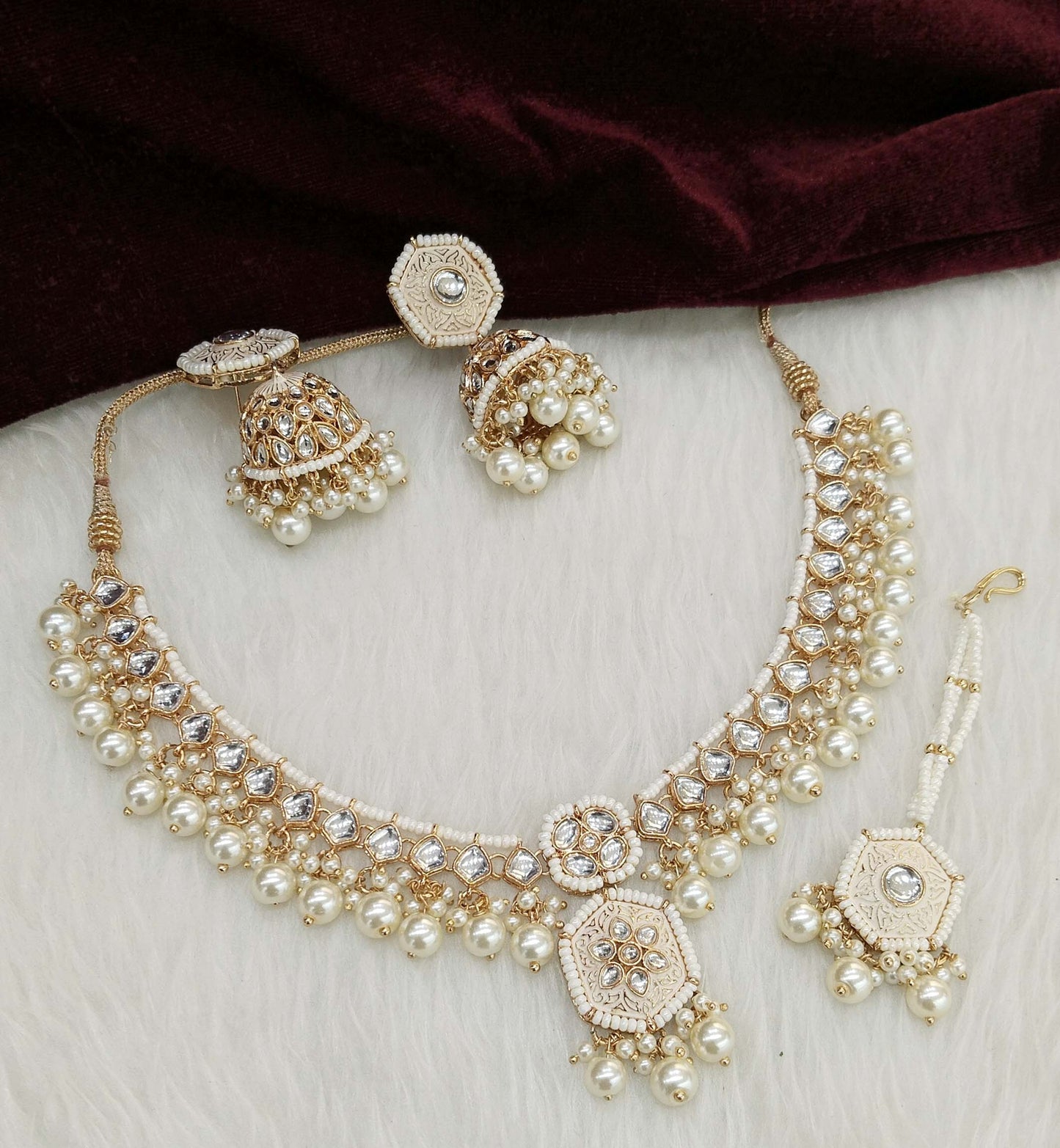 Rose gold kundan necklace Set/ Rose gold white Indian kundan necklace preserve sets