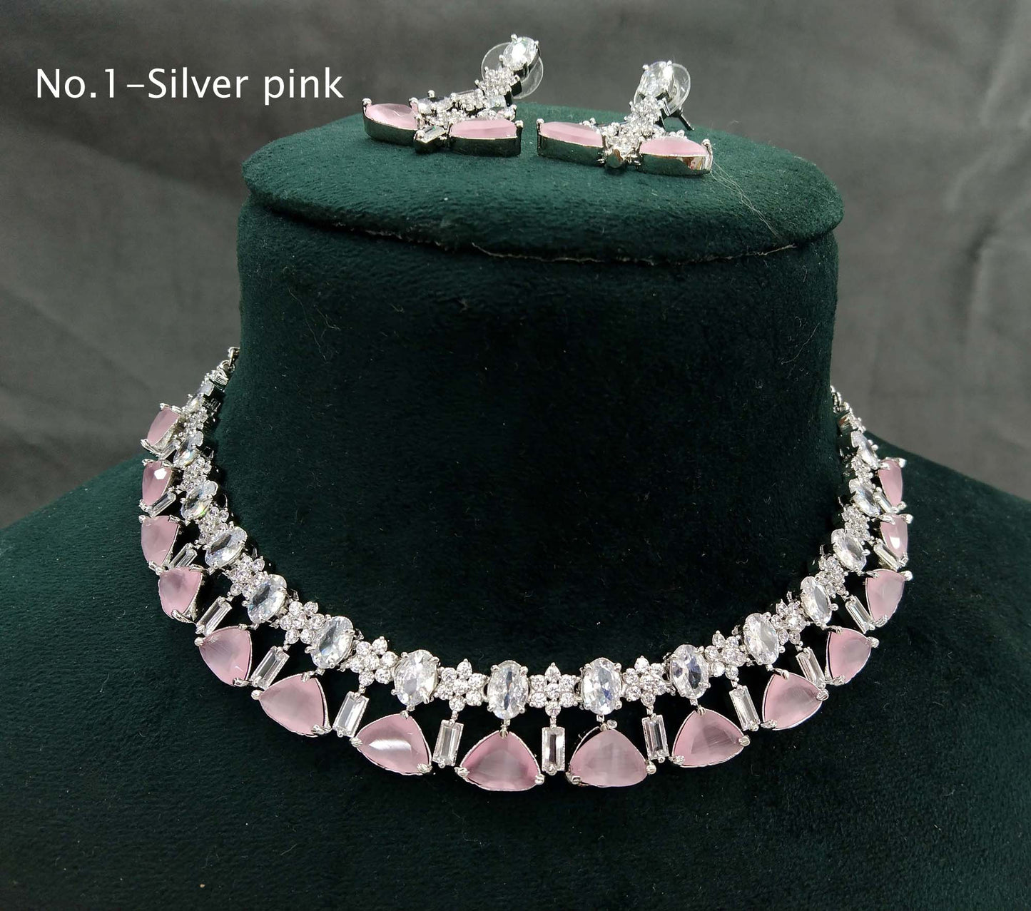 Cubic zirconia diamond Necklace set,Jewellery Silver pink necklace set CZ check necklace set