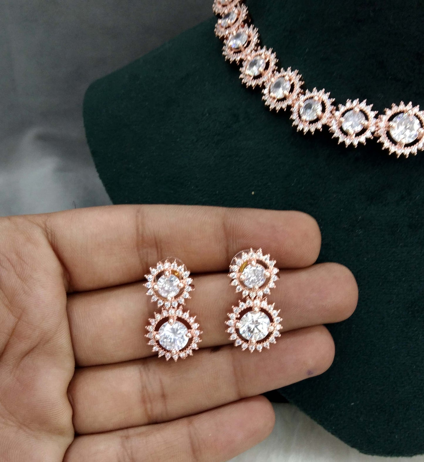 Cubic zirconia diamond necklace set,Rose gold Necklace set CZ sheet necklace set