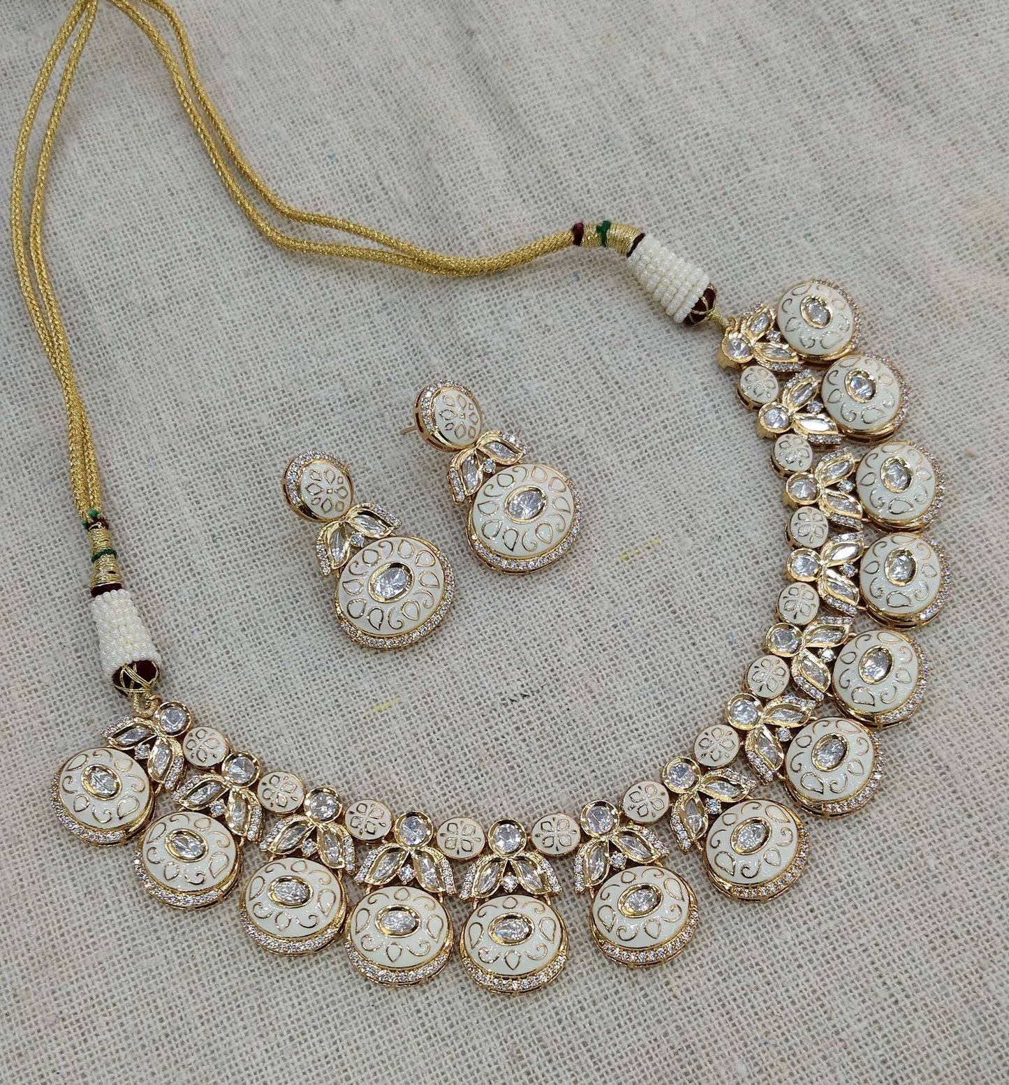 Ivory Kundan Necklace Jewellery Set/ Gold kundan Indian jewelry kundan chinu sets