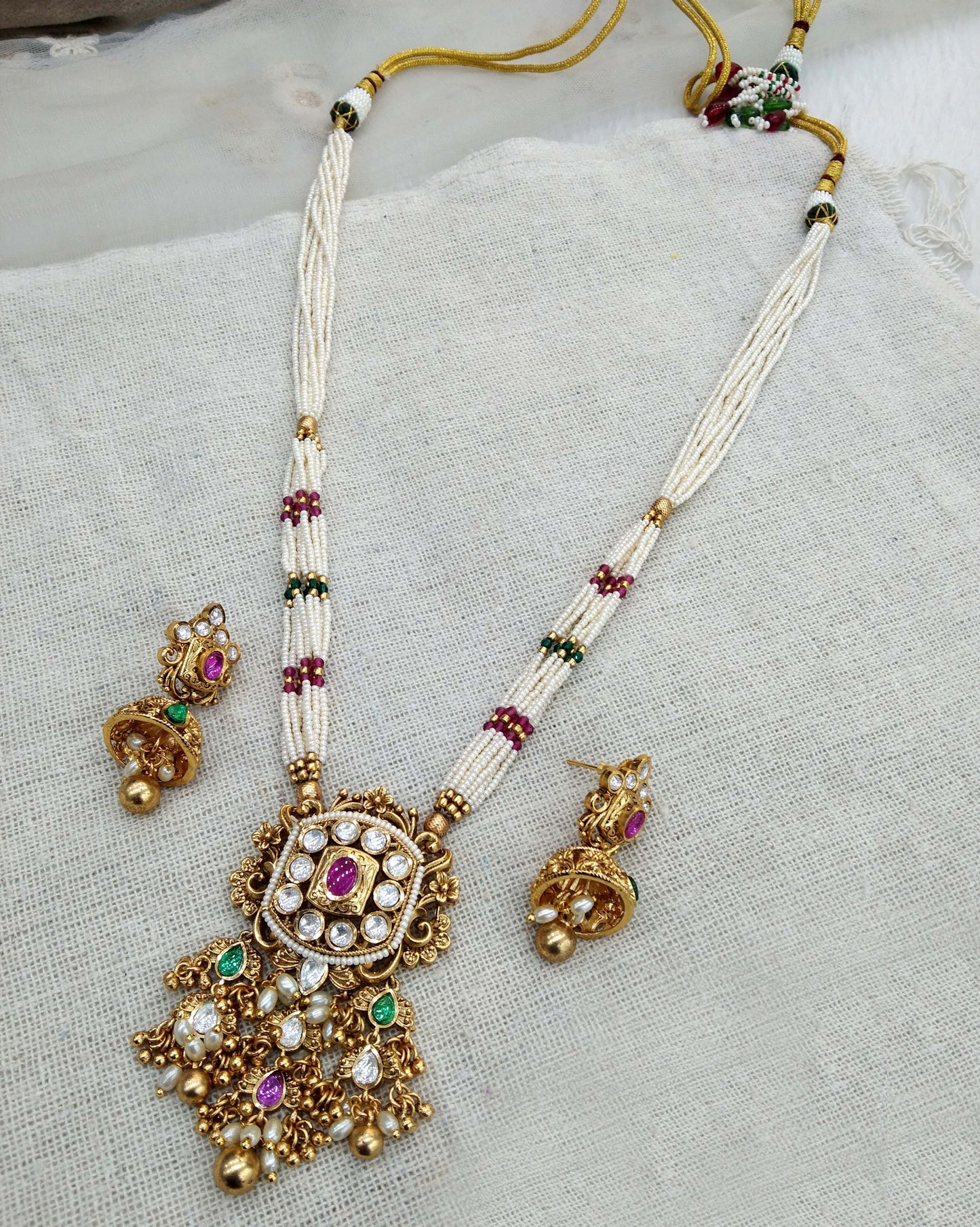Polki Gold Plat Rani Haar Necklace Set/ Gold White Indian Necklace Set/ Indian Jewellery/Muslim Long Necklace sites Set