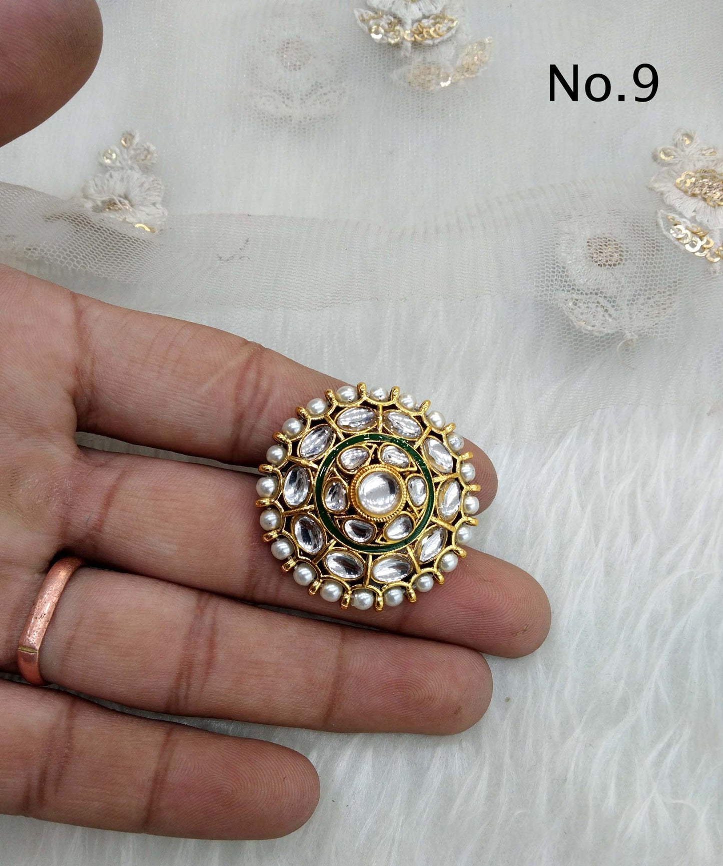 Online Indian Ring /Gold kundan finger rings Big round bridal ring hand accessory/limi