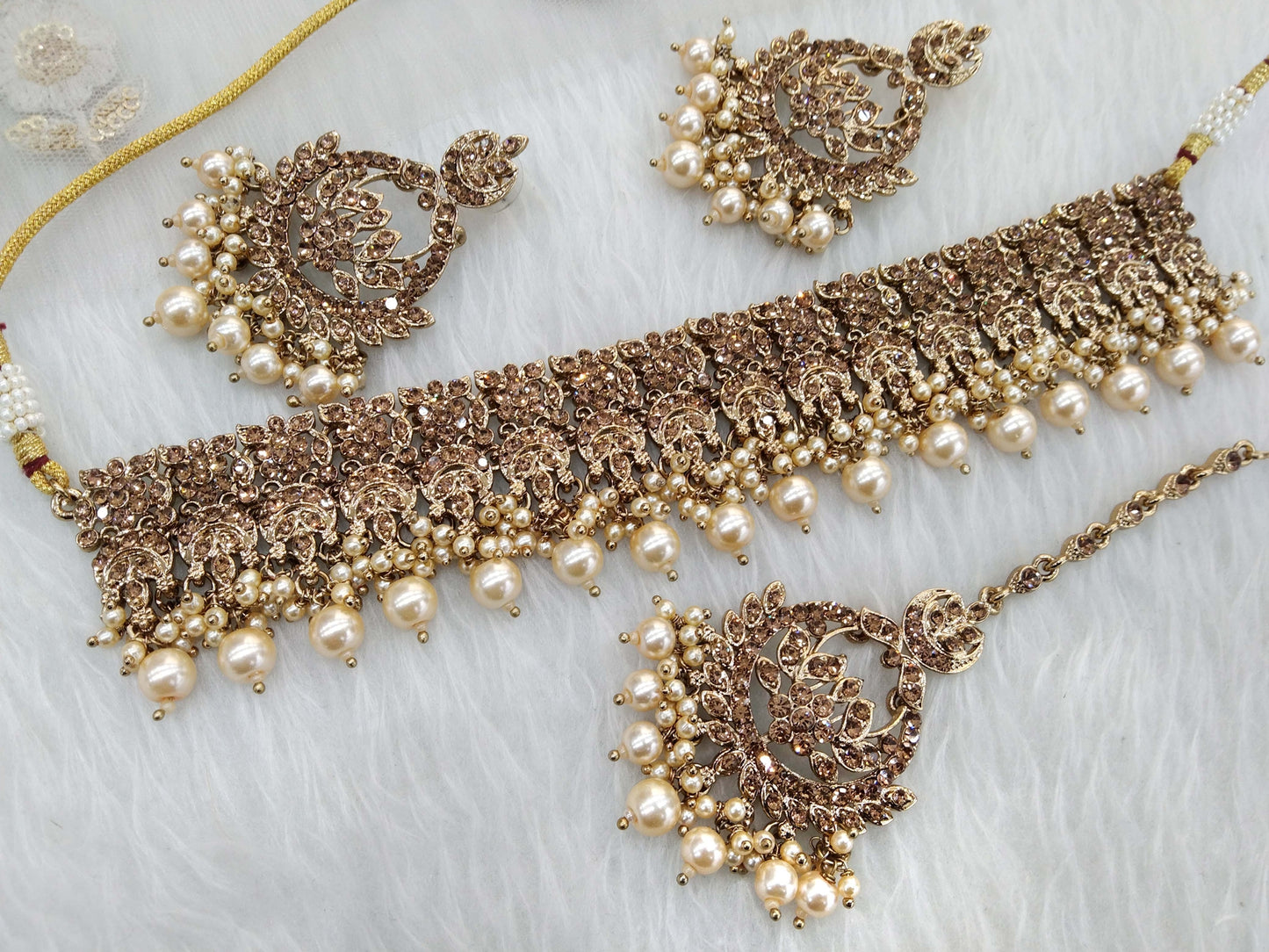 Antique Gold Choker Set/ dark gold choker Indian siki Jewellery