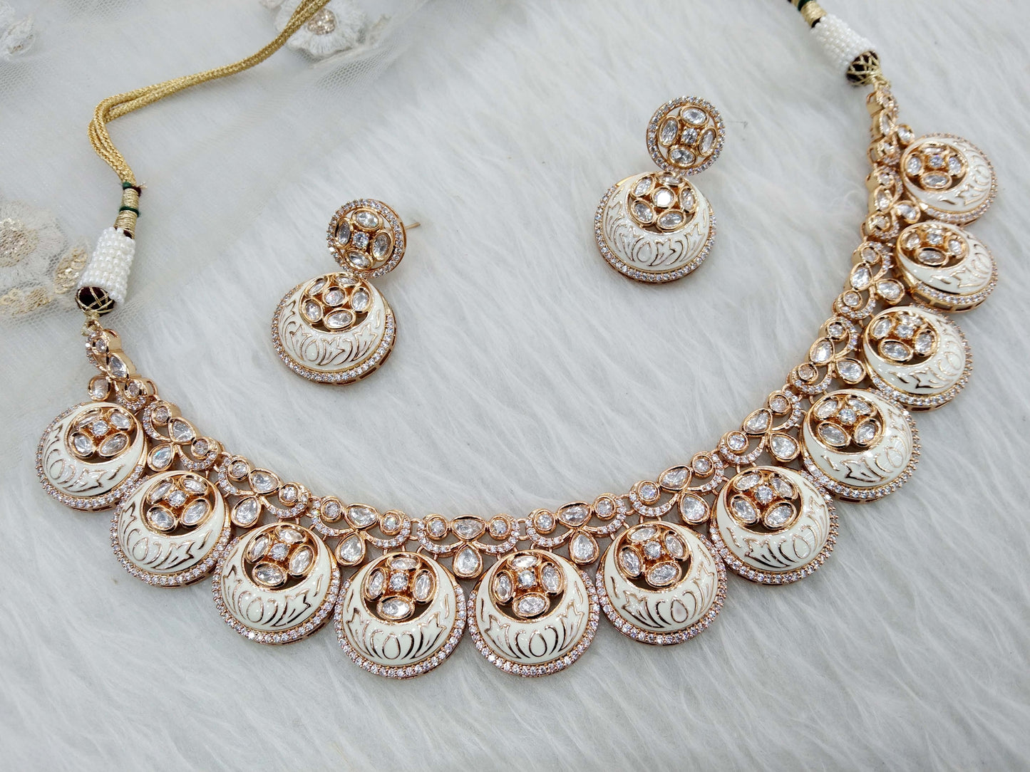 Ivory Kundan Necklace Jewellery Set/ Gold kundan Indian jewelry kundan runes sets