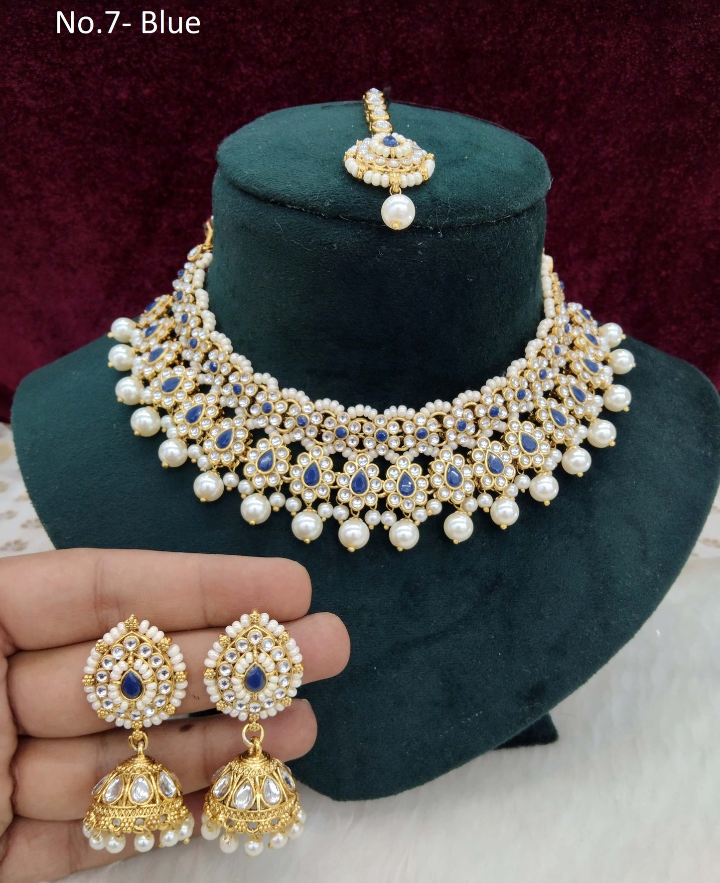 Kundan Necklace Jewellery Set/ Gold blue kundan Indian jewellery kundan tinki sets