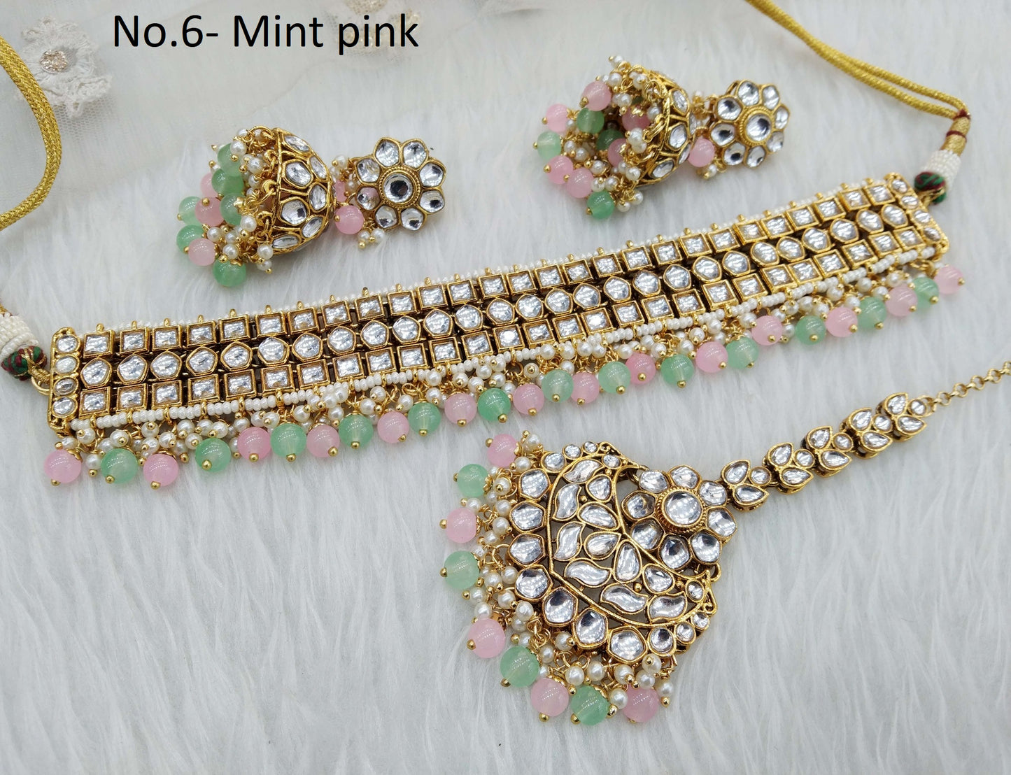Kundan Jewellery Choker Set / Gold mint pink kundan Indian jewellery choker diko sets