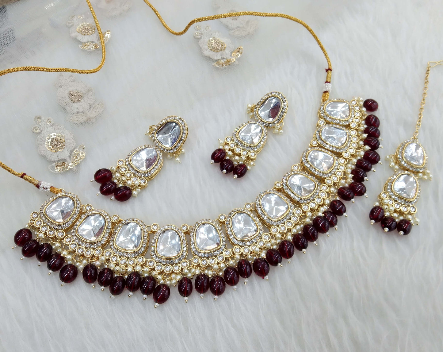 Kundan Necklace Jewellery Set/ Gold green kundan Indian jewellery kundan dova sets