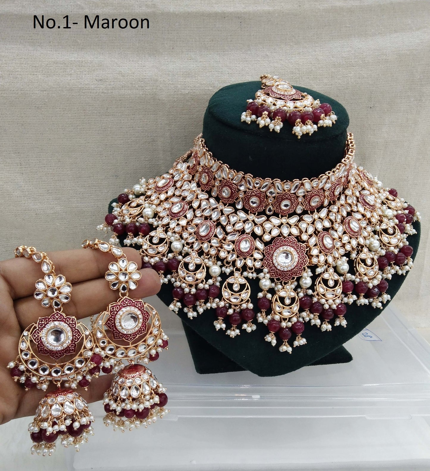 Rose gold maroon kundan necklace Set/ Rose gold Indian kundan sets