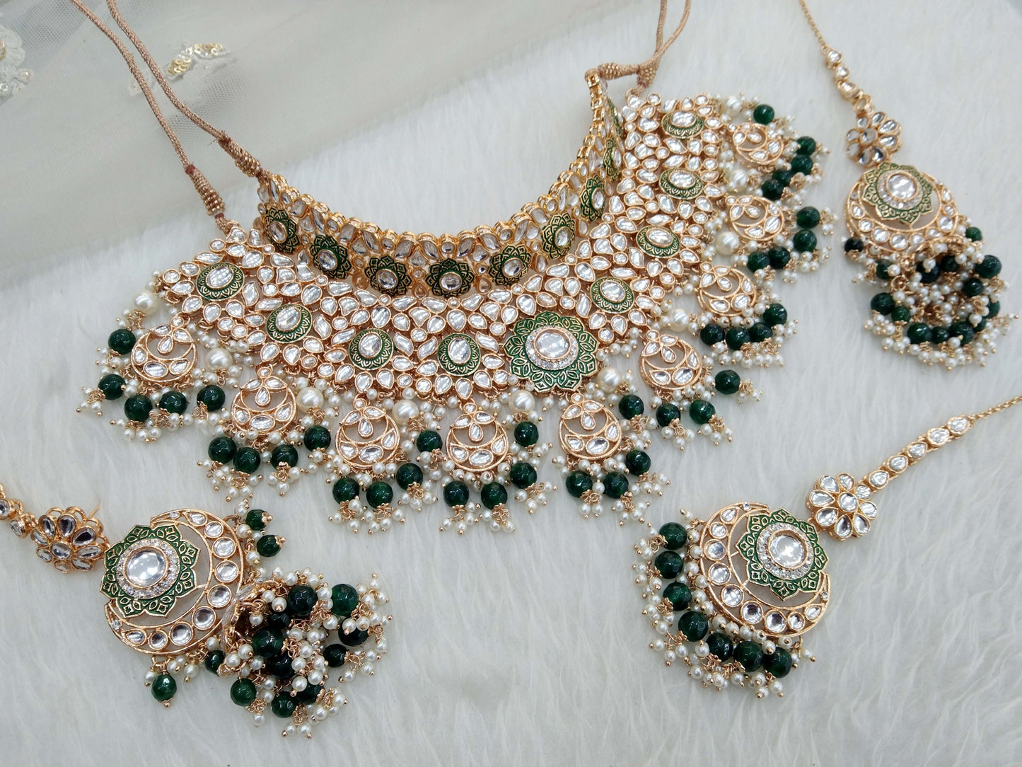 Rose gold green kundan choker necklace Set/ Rose gold Indian kundan sets