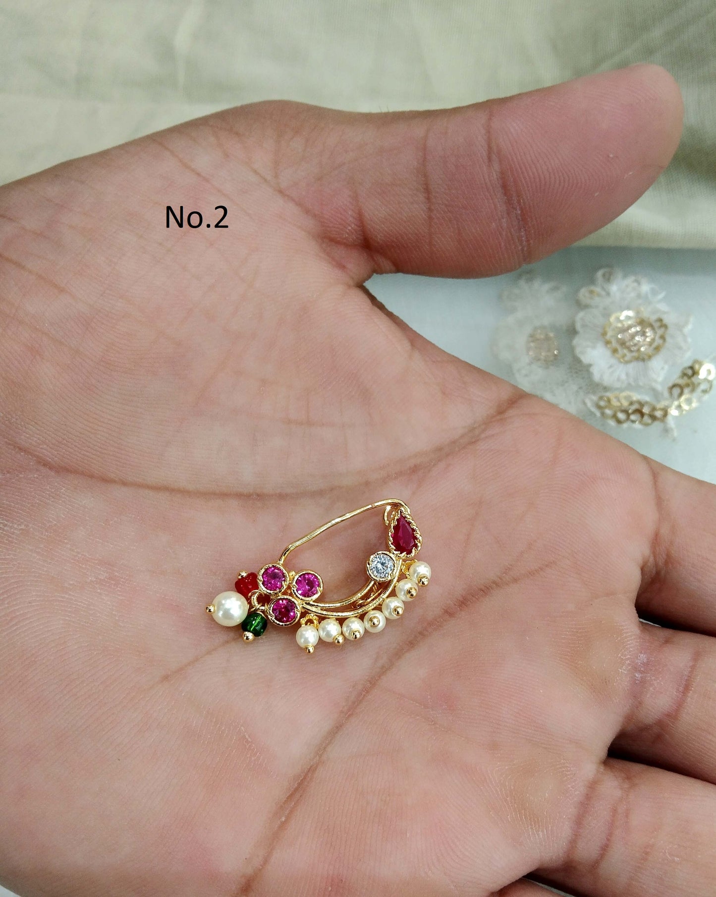 Indian Jewellery Nose Pin Clip On Clasp Wedding Nathini/Non Pierced Gold Clip On Nose Pin/Bollywood Style  Jewellery/Nose Pin