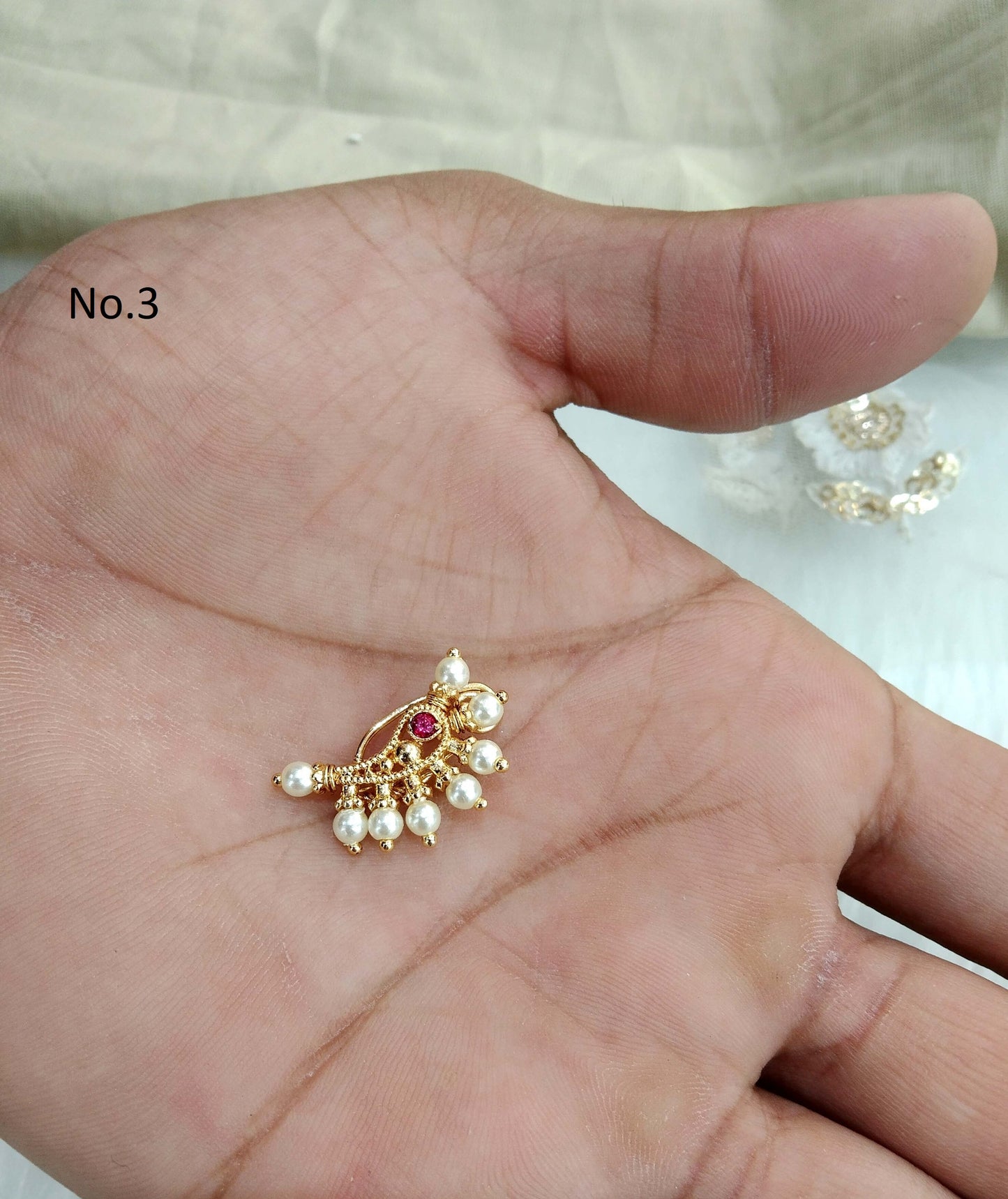 Indian Jewellery Nose Pin Clip On Clasp Wedding Nathini/Non Pierced Gold Clip On Nose Pin/Bollywood Style  Jewellery/Nose Pin