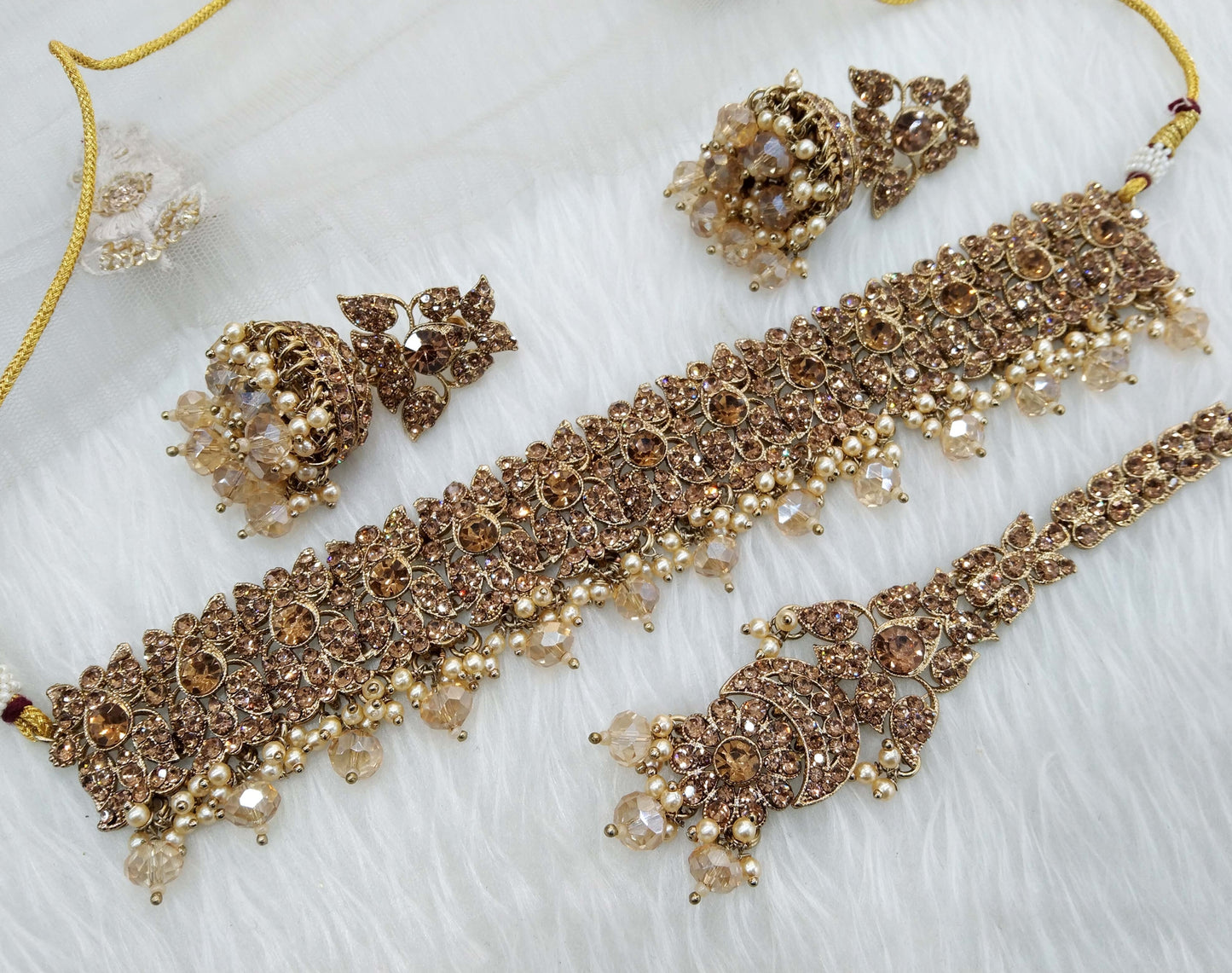 Antique Gold choker Set/ dark gold choker Indian sam Jewellery set