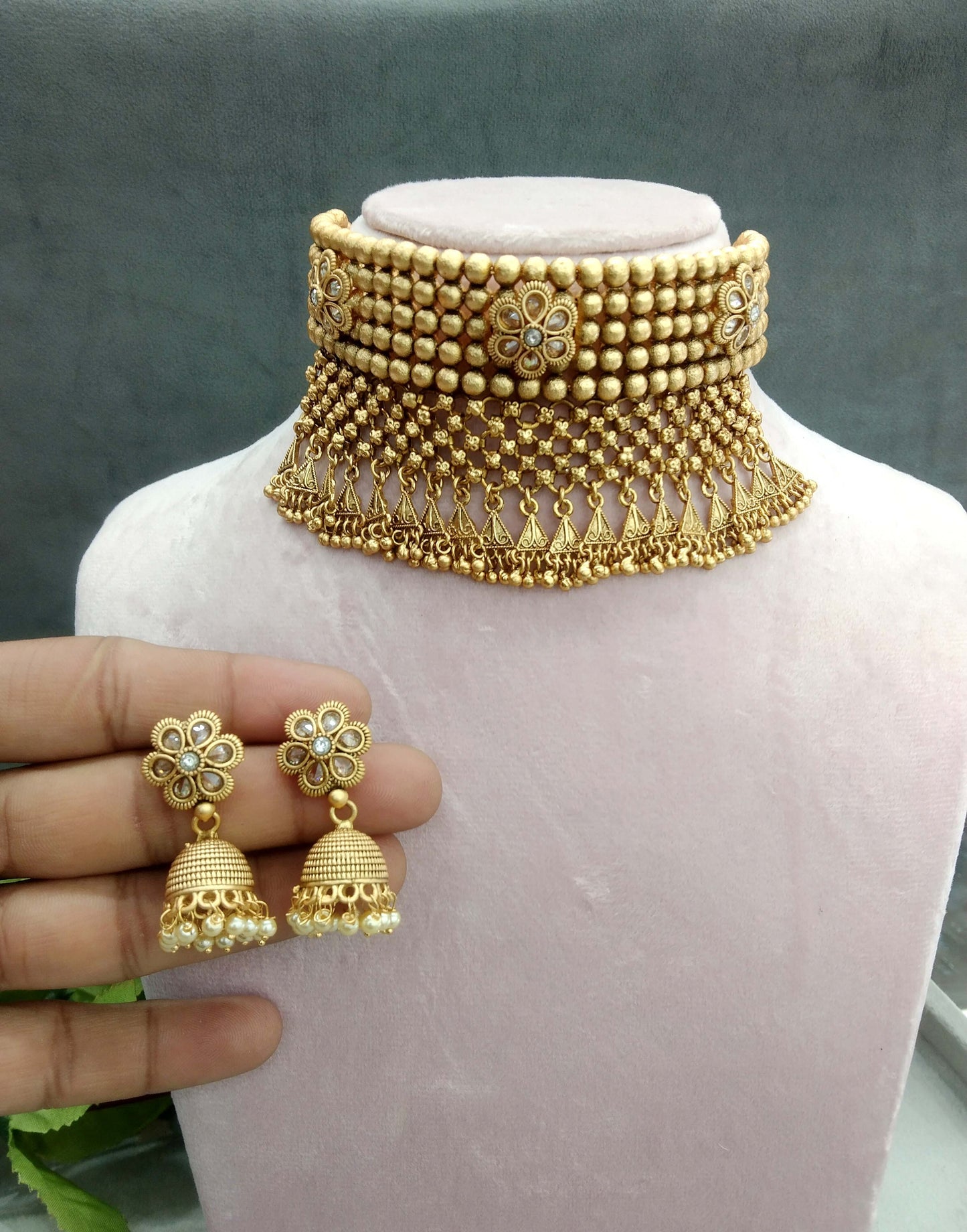 Gold polki choker Jewellery set/ Gold choker ayli necklace set