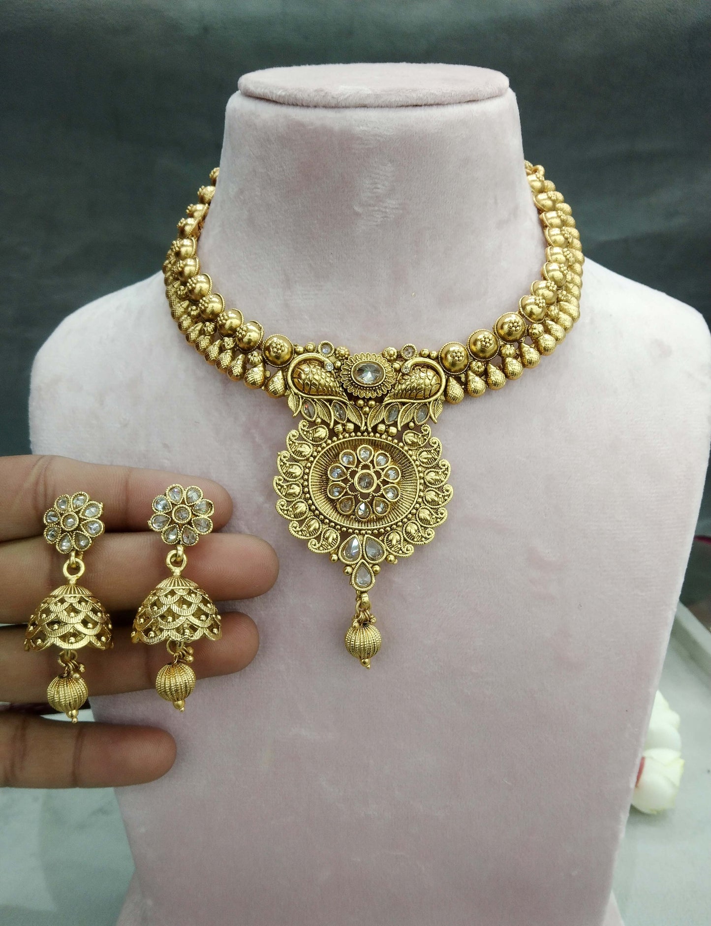 Gold necklace Set/ gold polki necklace Indian Brazil Jewellery