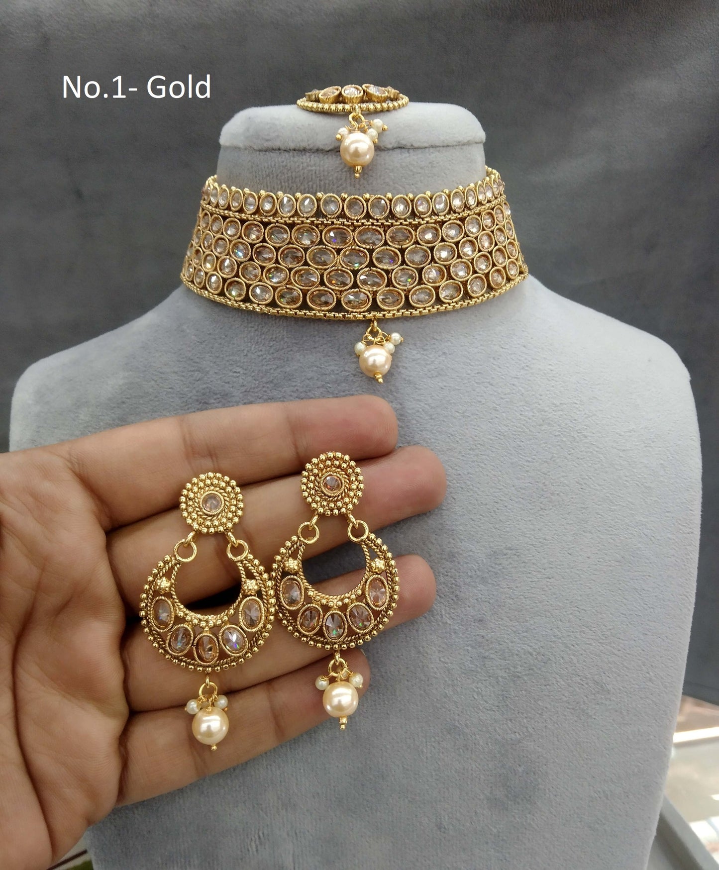 Gold polki choker Jewellery set/ Gold choker necklace set
