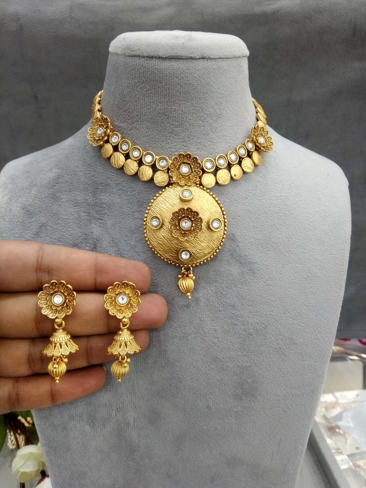 Gold necklace Set/ gold polki necklace Indian Brazil Jewellery