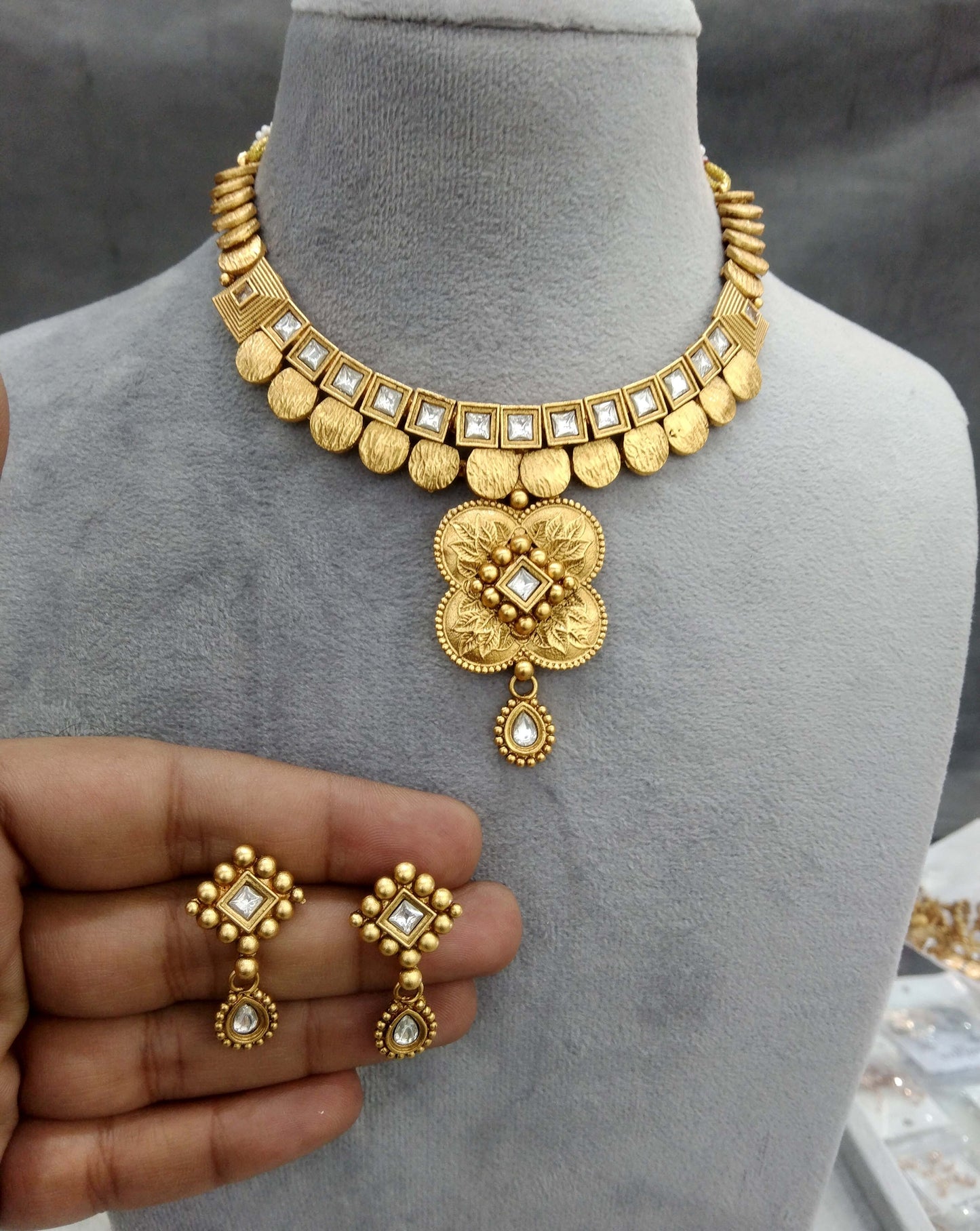 Gold necklace Set/ gold polki necklace Indian Brazil Jewellery