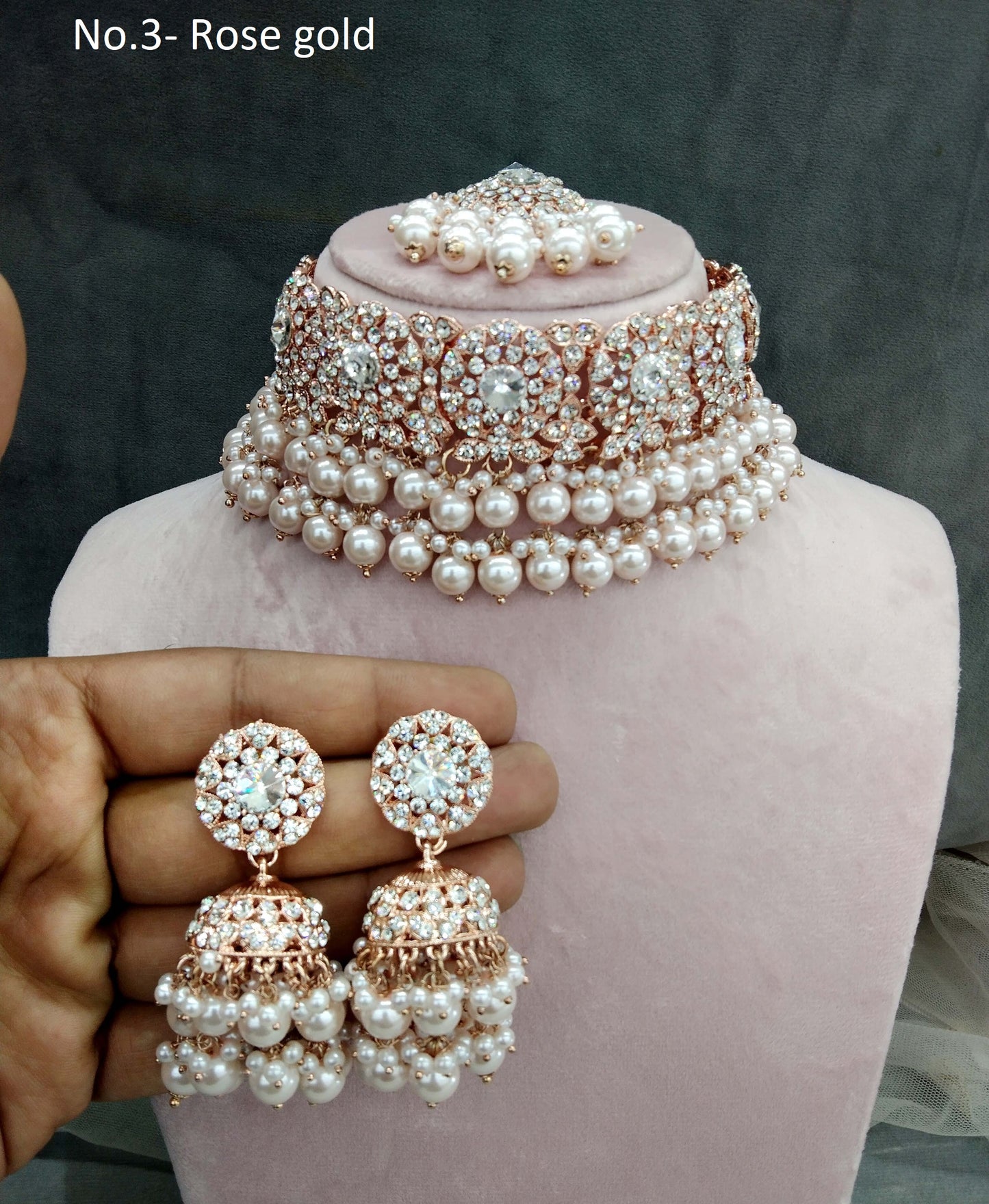 Rose gold Choker /Rose gold Choker Set/ Bollywood Set/Indian choker sejal necklace set/Women Necklace