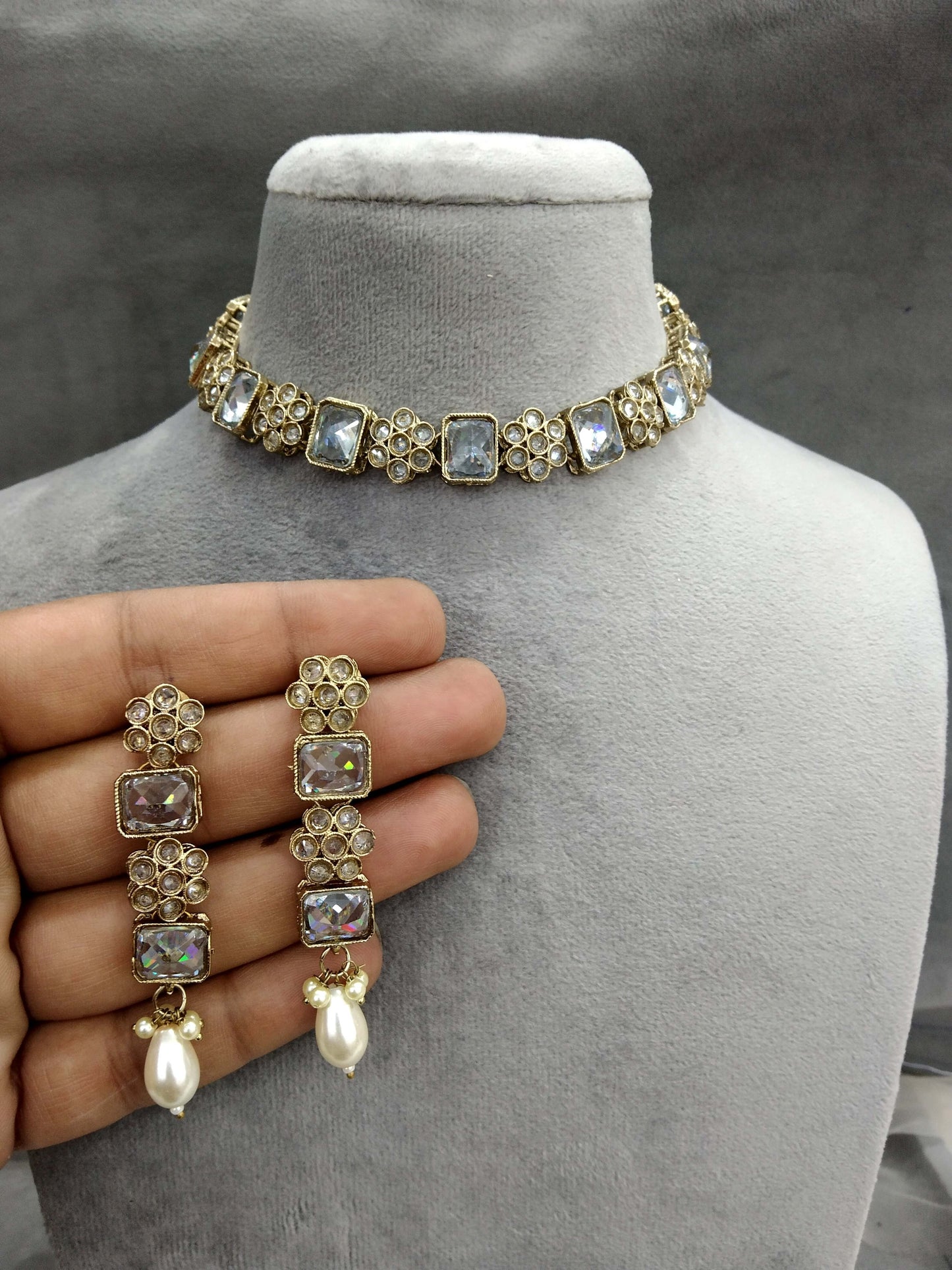 Indian jewellery necklace Set/ clear crystals necklace Jewellery set /sam Jewellery