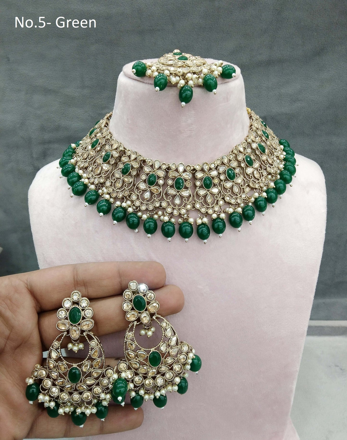 Antique Gold Necklace Jewellery Set/ dark gold green necklace Indian oory jewellery set Online