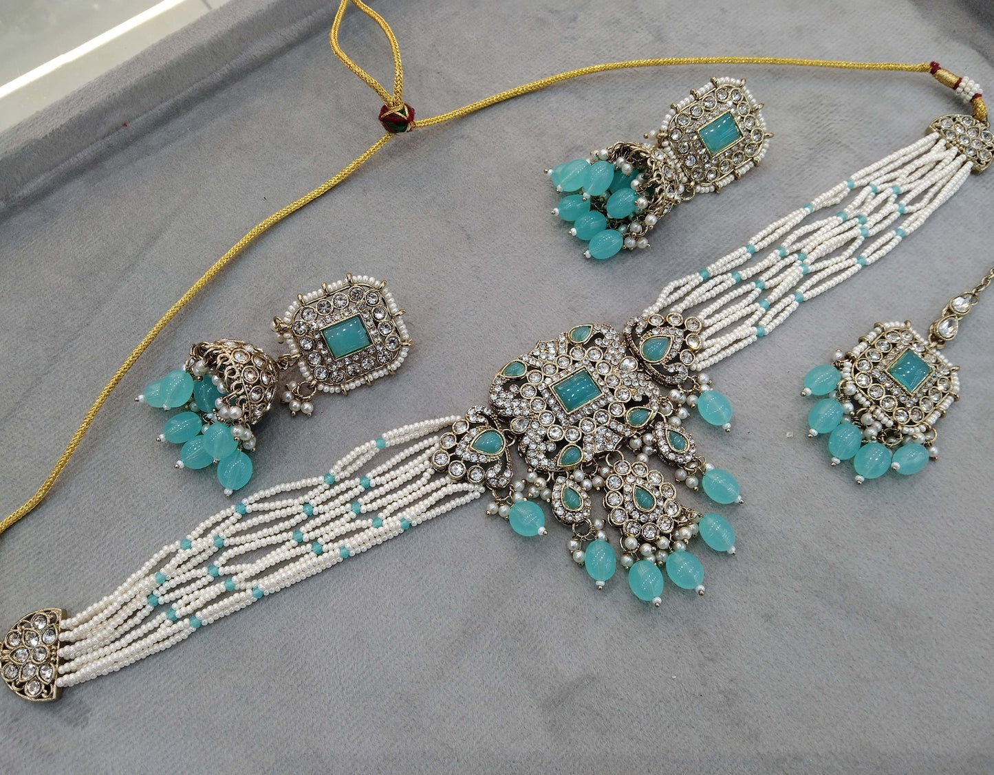 Choker Set / Sky blue choker Jewellery set/Indian simi choker set