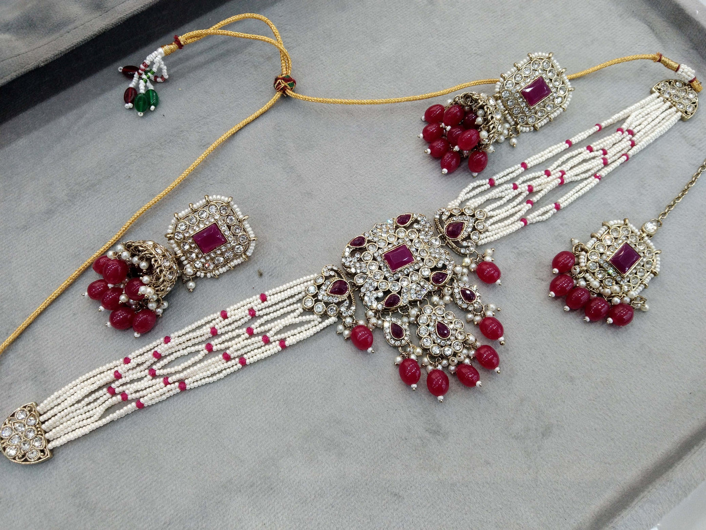 Choker Set / Antique gold ruby choker Jewellery set/Indian simi choker set
