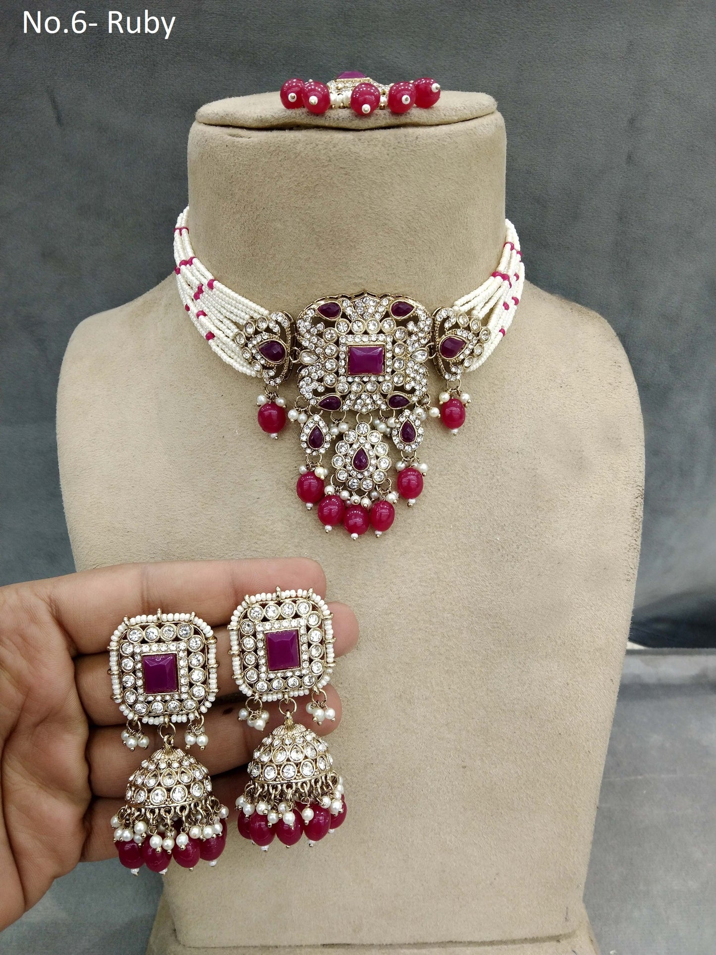 Choker Set / Antique gold ruby choker Jewellery set/Indian simi choker set